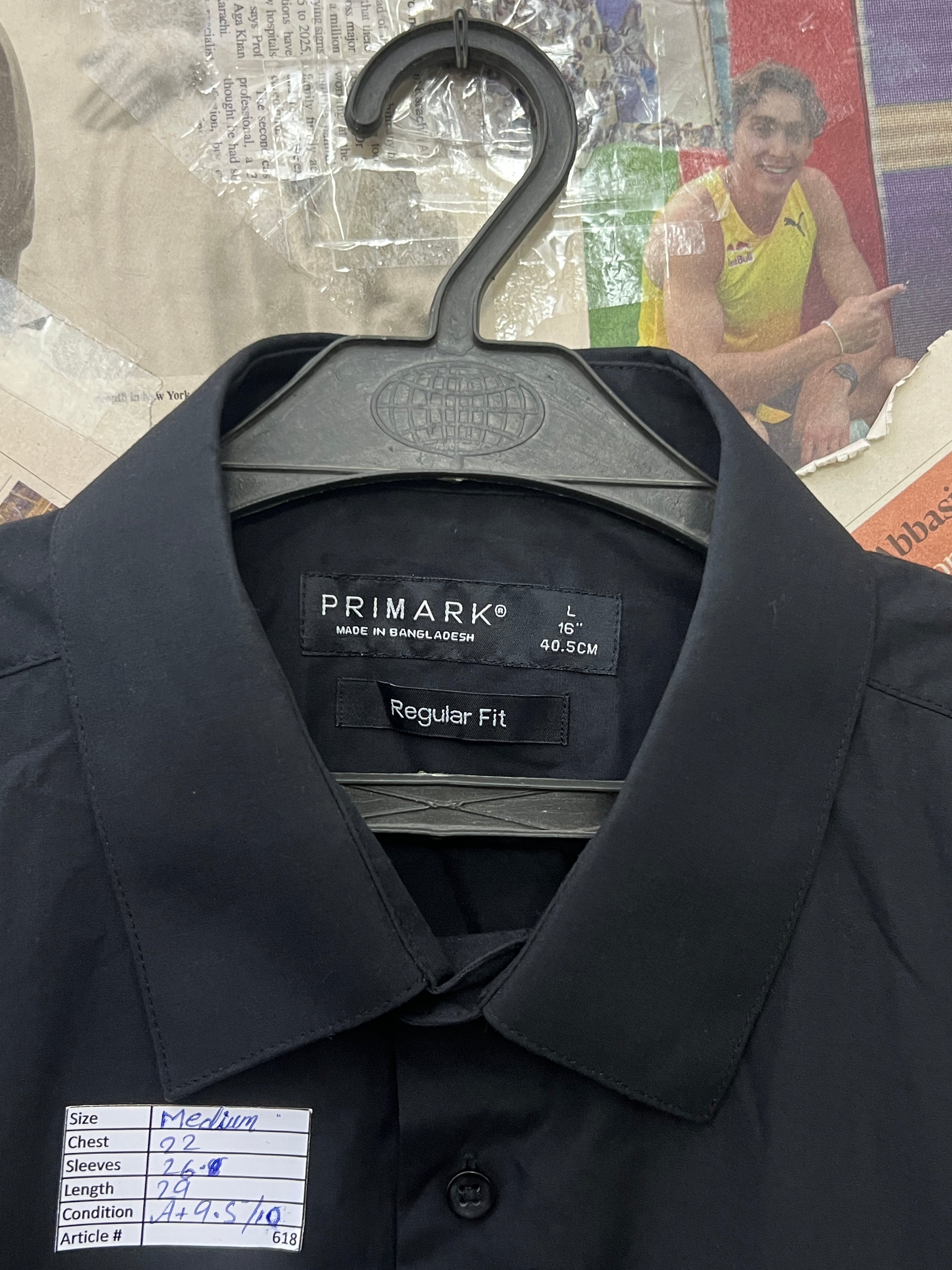 Primark® Medium | Chest: 22 | Black | Shirt | 618 - Genuine Maal