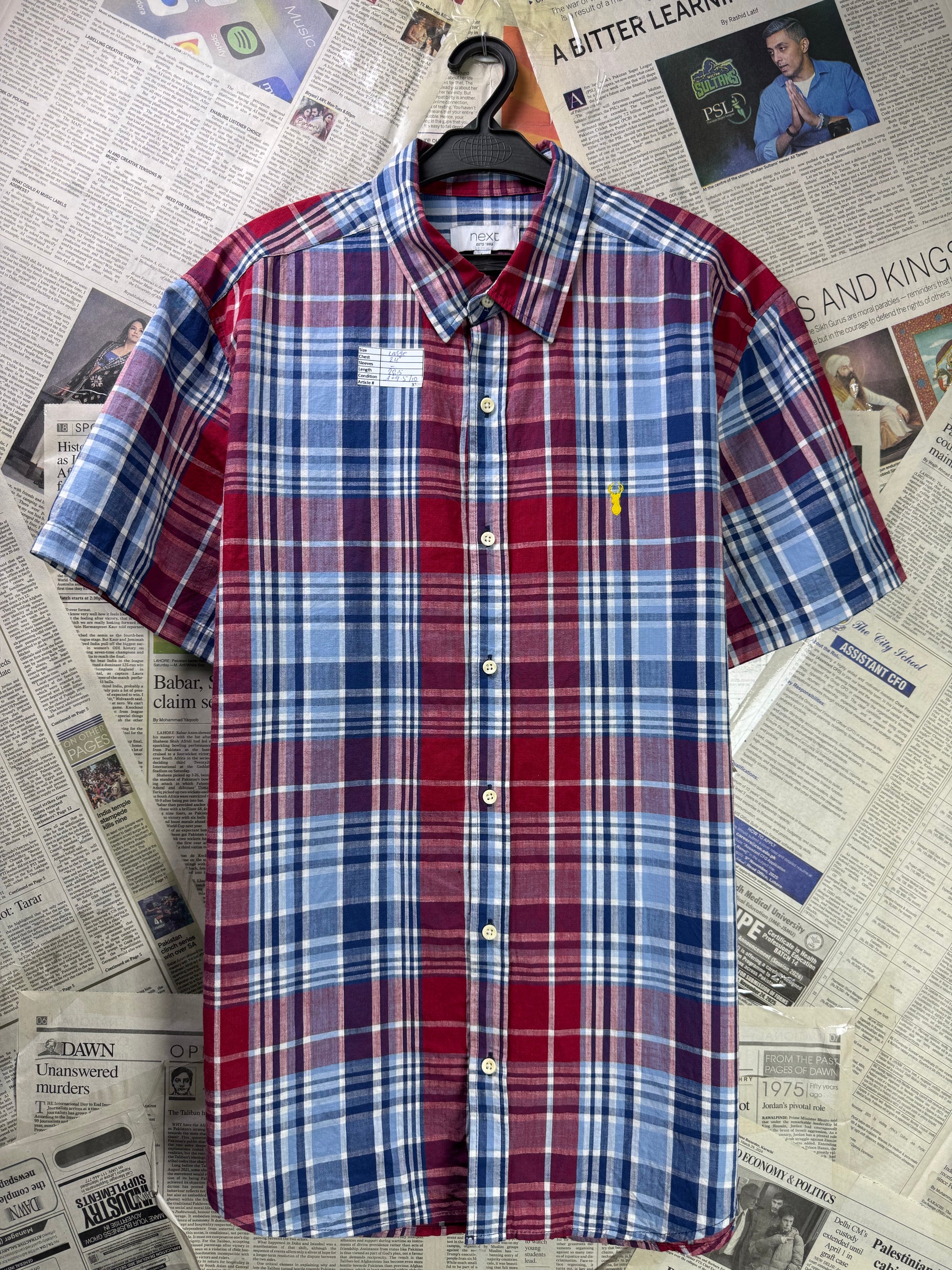 Next® Large | Chest: 24" | Plaid Check | Shirt | Cotton | 3709 - Genuine Maal