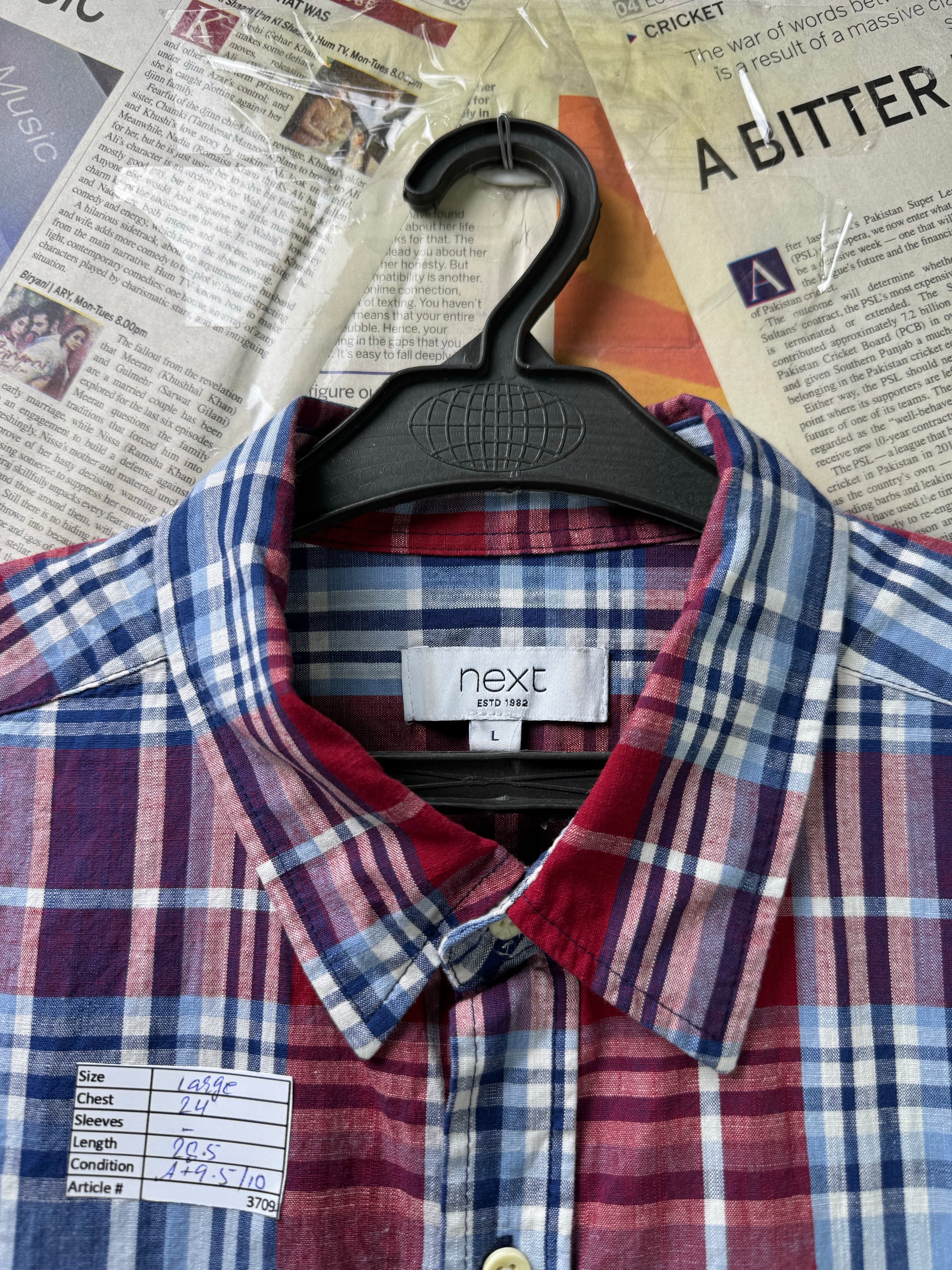 Next® Large | Chest: 24" | Plaid Check | Shirt | Cotton | 3709 - Genuine Maal