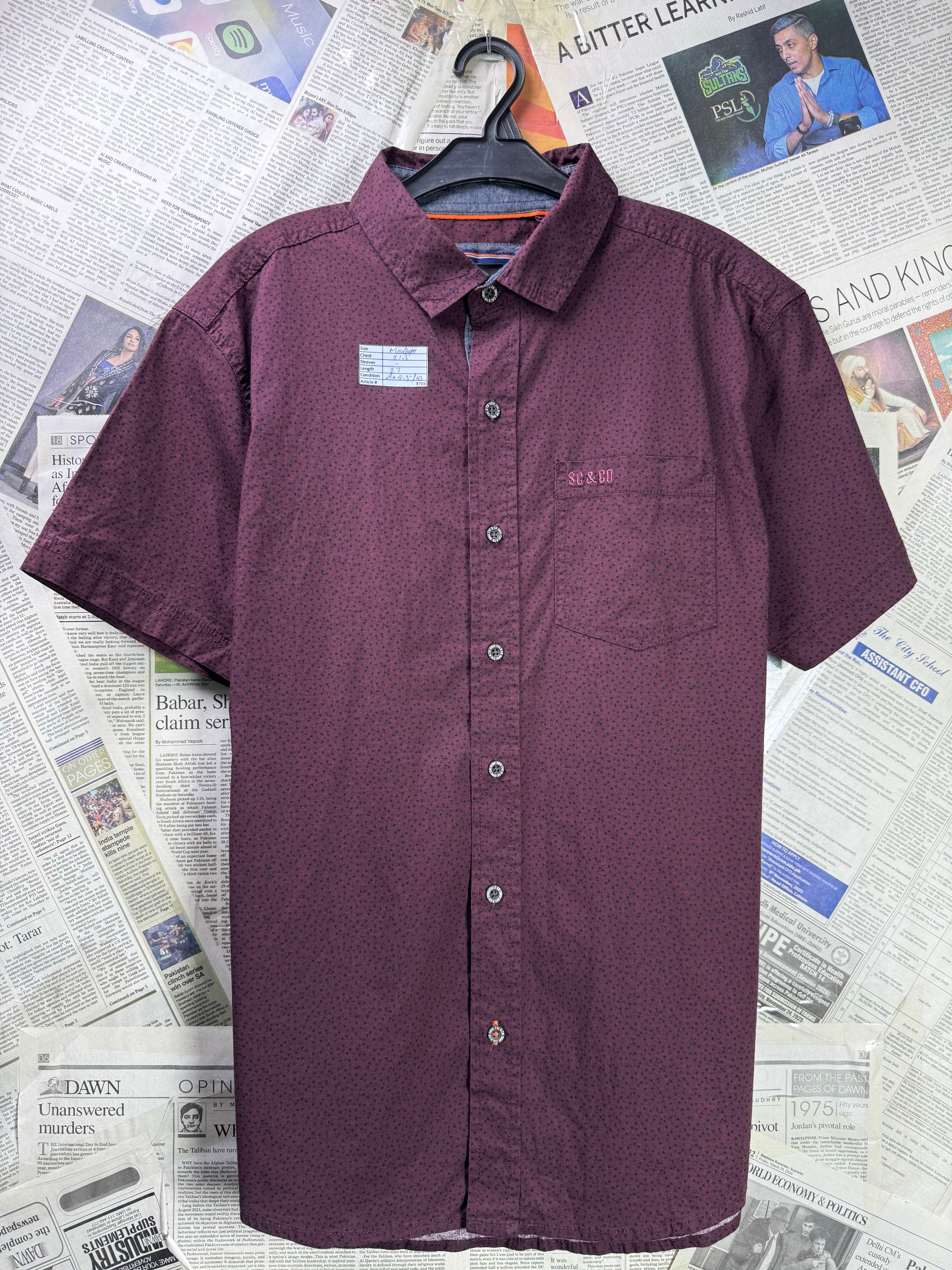 Soulcal&Co® Medium | Chest: 21.5" | Wine | Shirt | Cotton - Elastane | 3715 - Genuine Maal