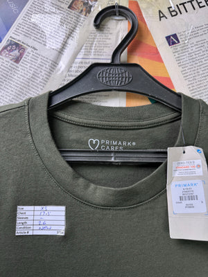 Primark® XS | Chest: 17.5" | Olive | T-Shirt | Cotton - Elastane | 3714 - Genuine Maal