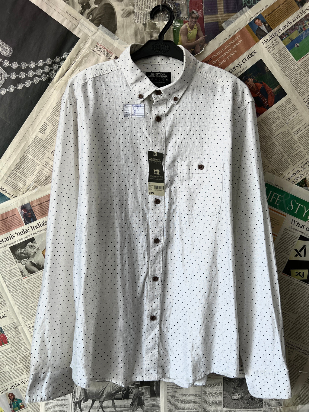 Burton® Medium | Chest: 21.5 | White | Shirt | Linen - Cotton blend | 588 - Genuine Maal