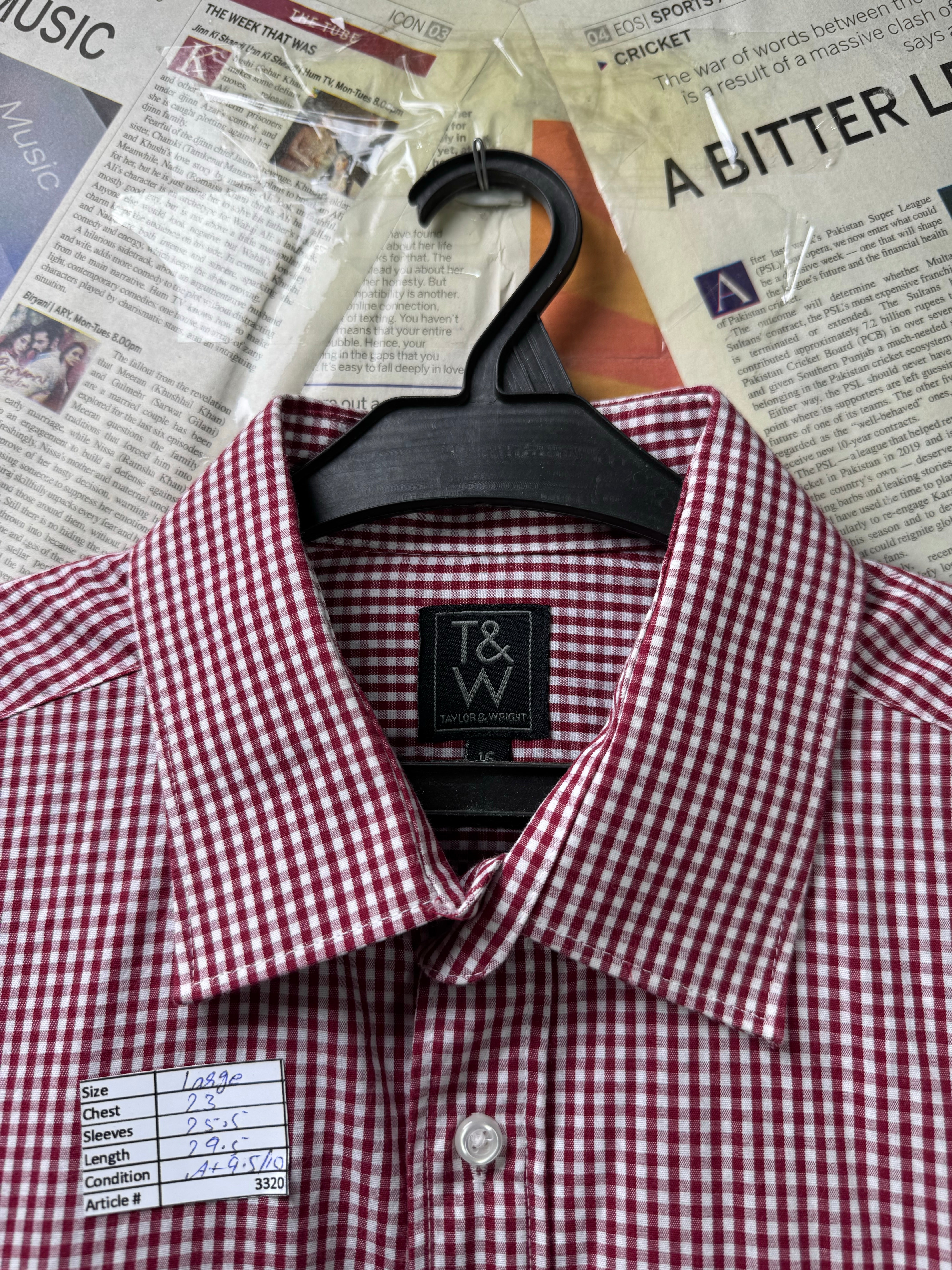 T&W® Large | Chest: 23" | White & Red Check | Shirt | Poly - Cotton | 3320 - Genuine Maal