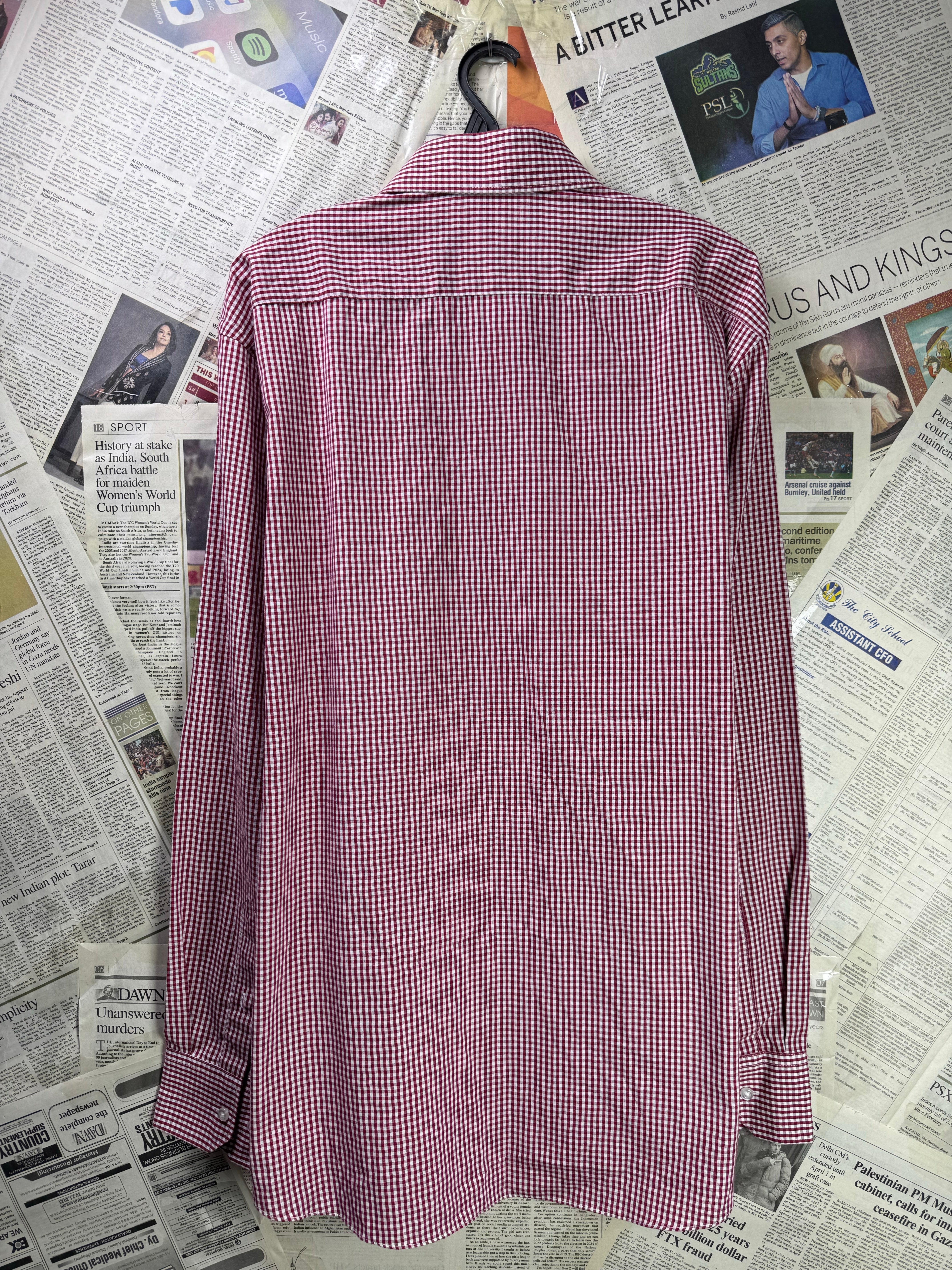T&W® Large | Chest: 23" | White & Red Check | Shirt | Poly - Cotton | 3320 - Genuine Maal