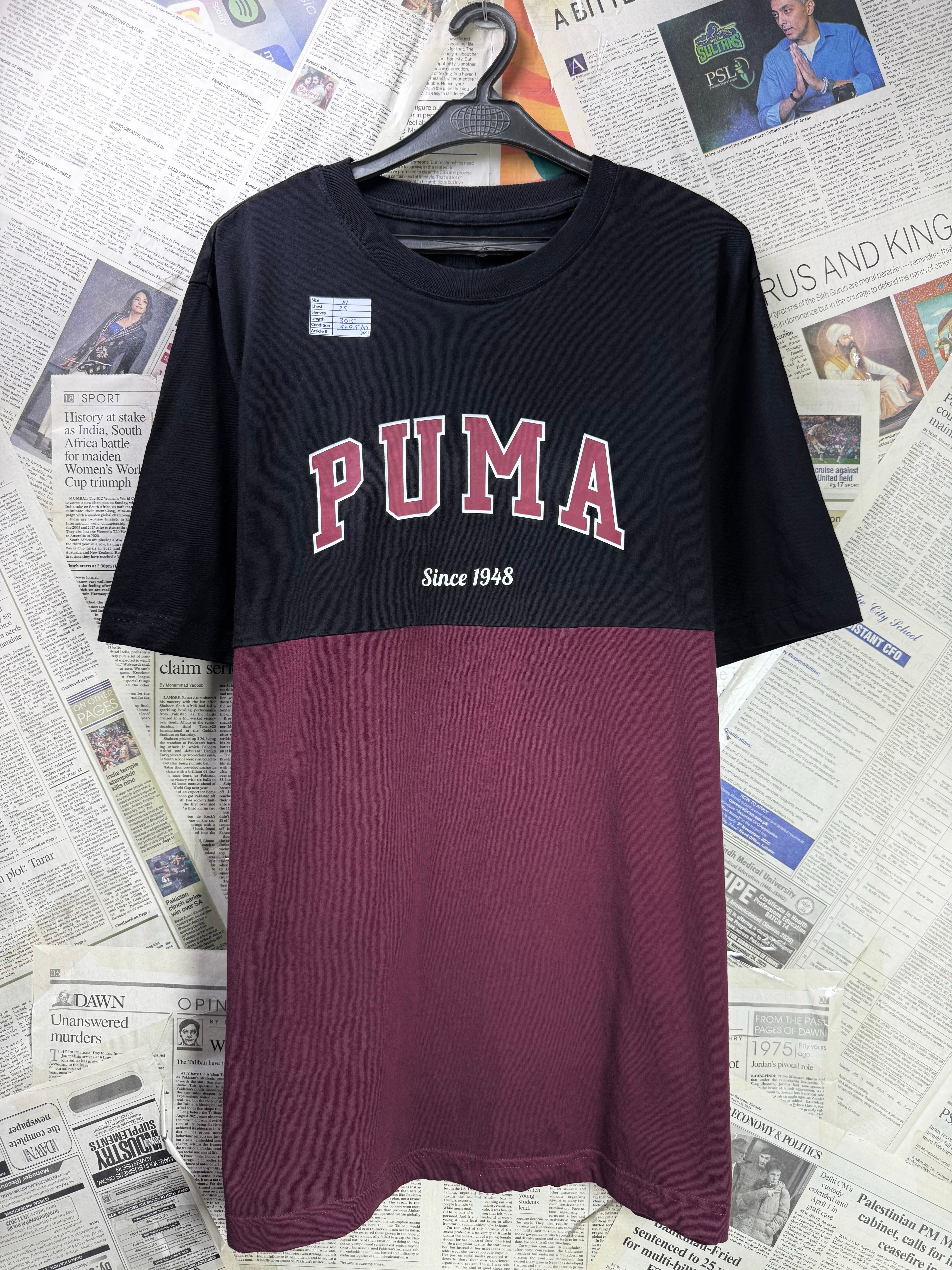 P*ma® XL | Chest: 25" | Black & Maroon | T-Shirt | Cotton - Poly | 3692 - Genuine Maal