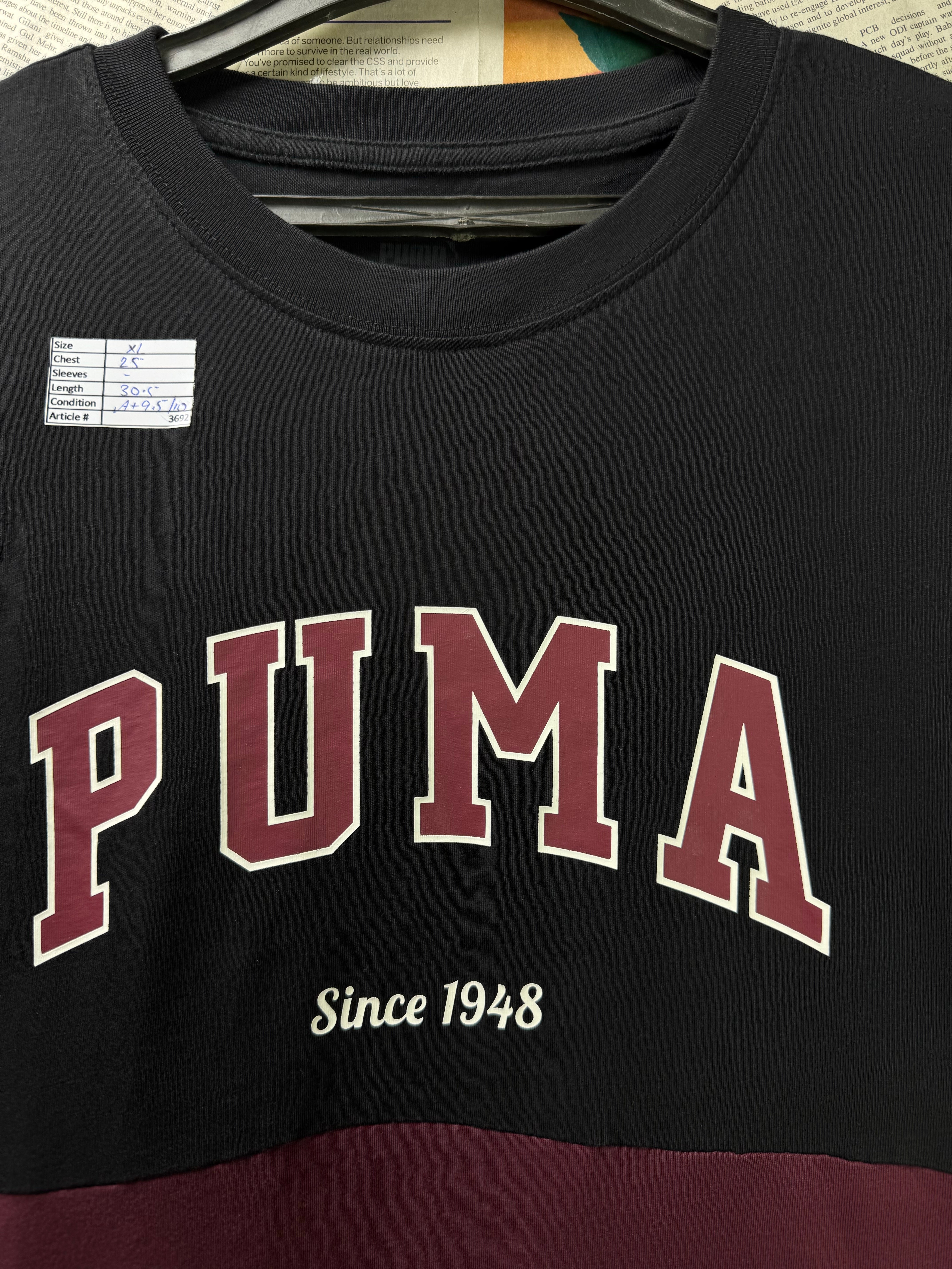 P*ma® XL | Chest: 25" | Black & Maroon | T-Shirt | Cotton - Poly | 3692 - Genuine Maal