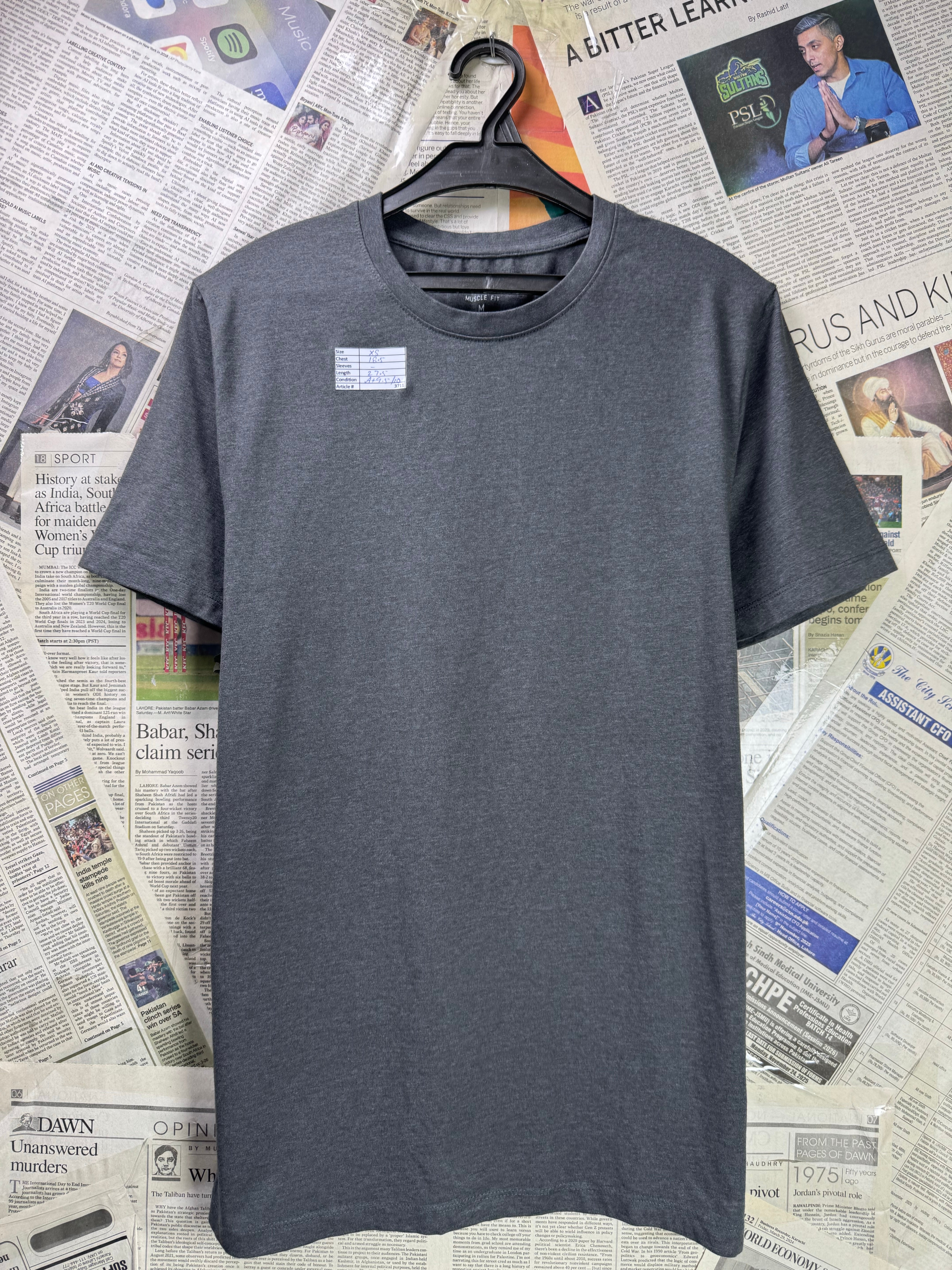 Primark® XS | Chest: 18.5" | Dark Grey | T-Shirt | Cotton - Poly - Elastane | 3711 - Genuine Maal