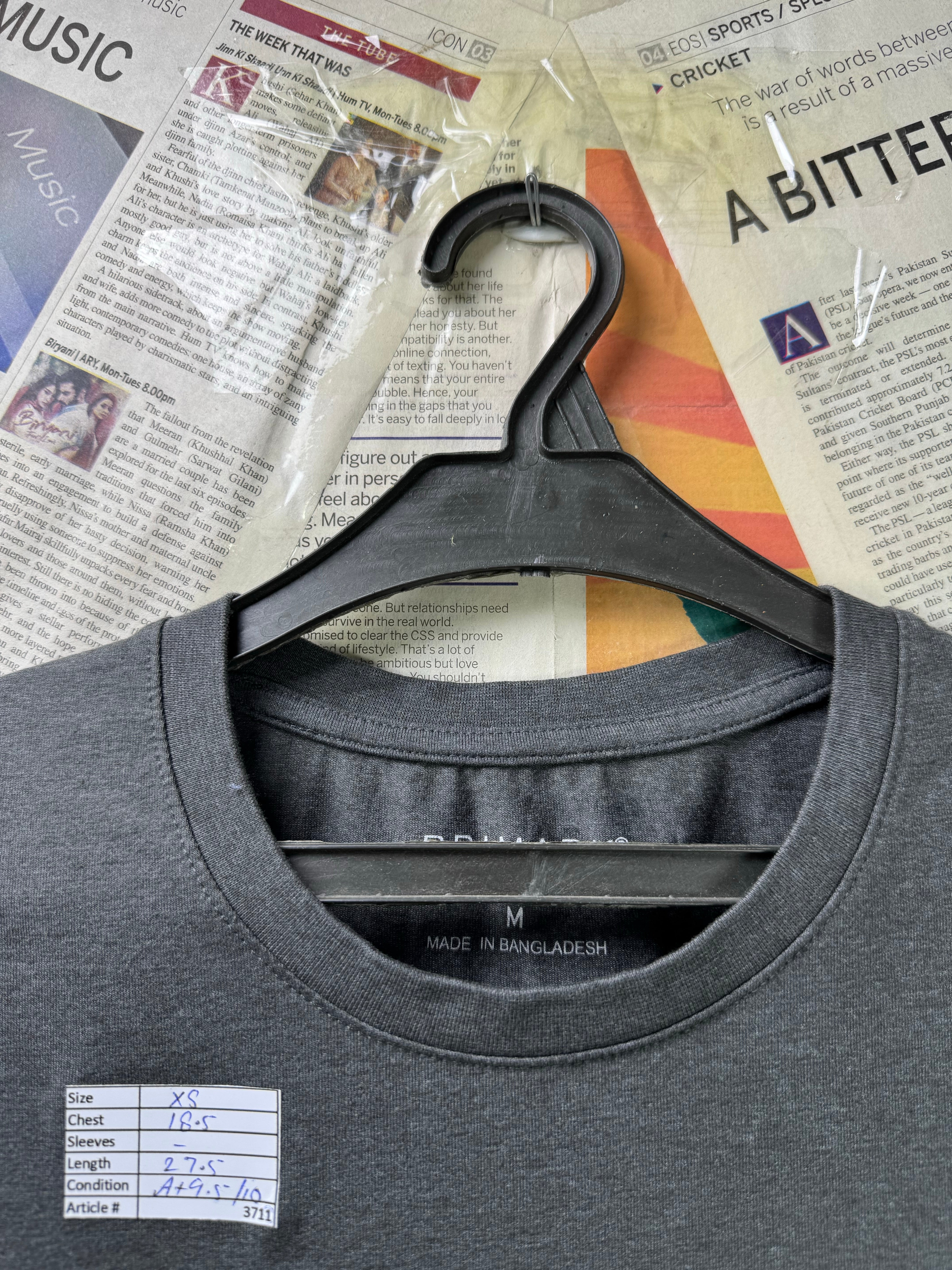 Primark® XS | Chest: 18.5" | Dark Grey | T-Shirt | Cotton - Poly - Elastane | 3711 - Genuine Maal
