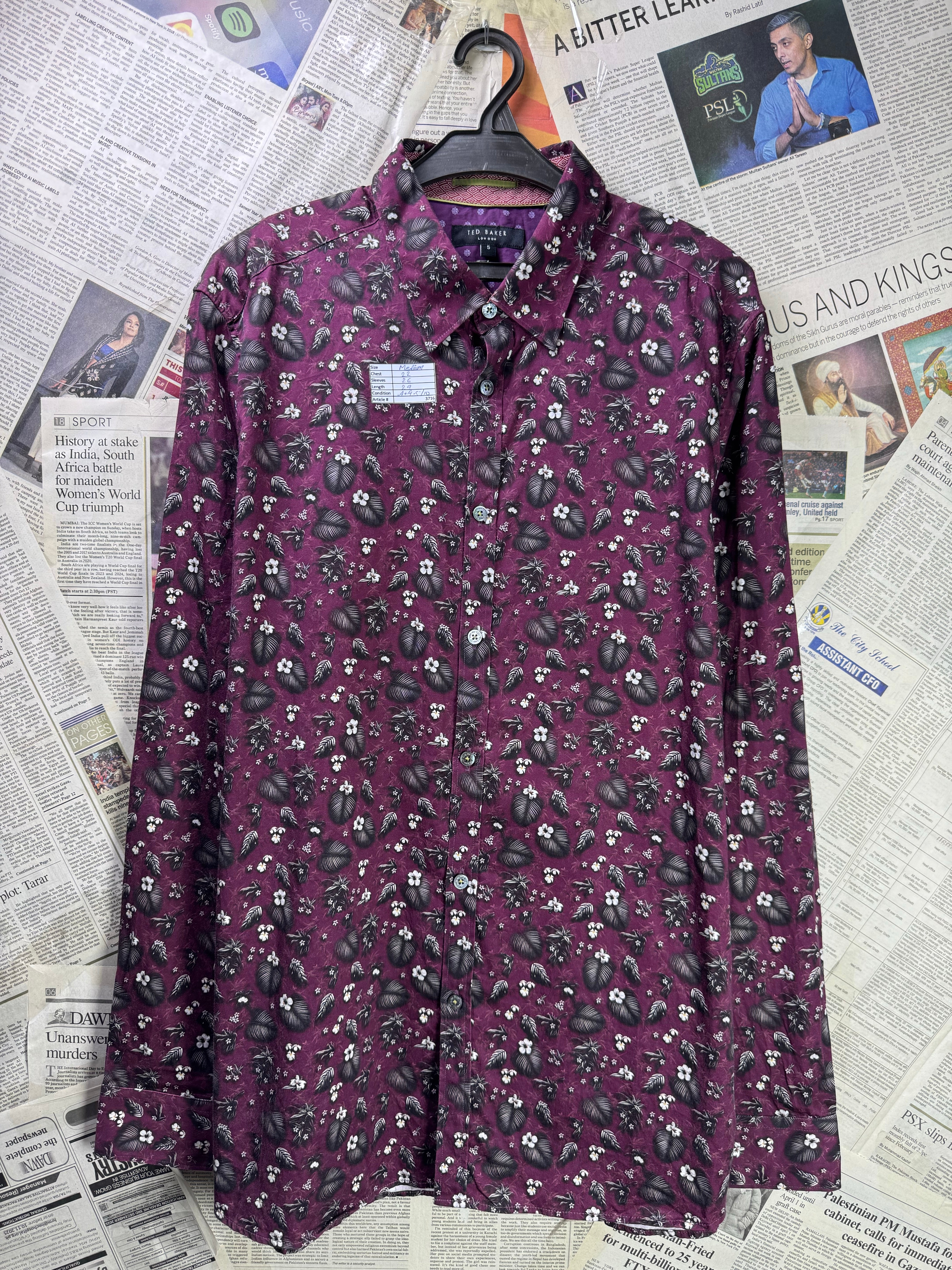 Ted Baker® Medium | Chest: 22" | Burgundy Floral | Shirt | Cotton | 3716 - Genuine Maal