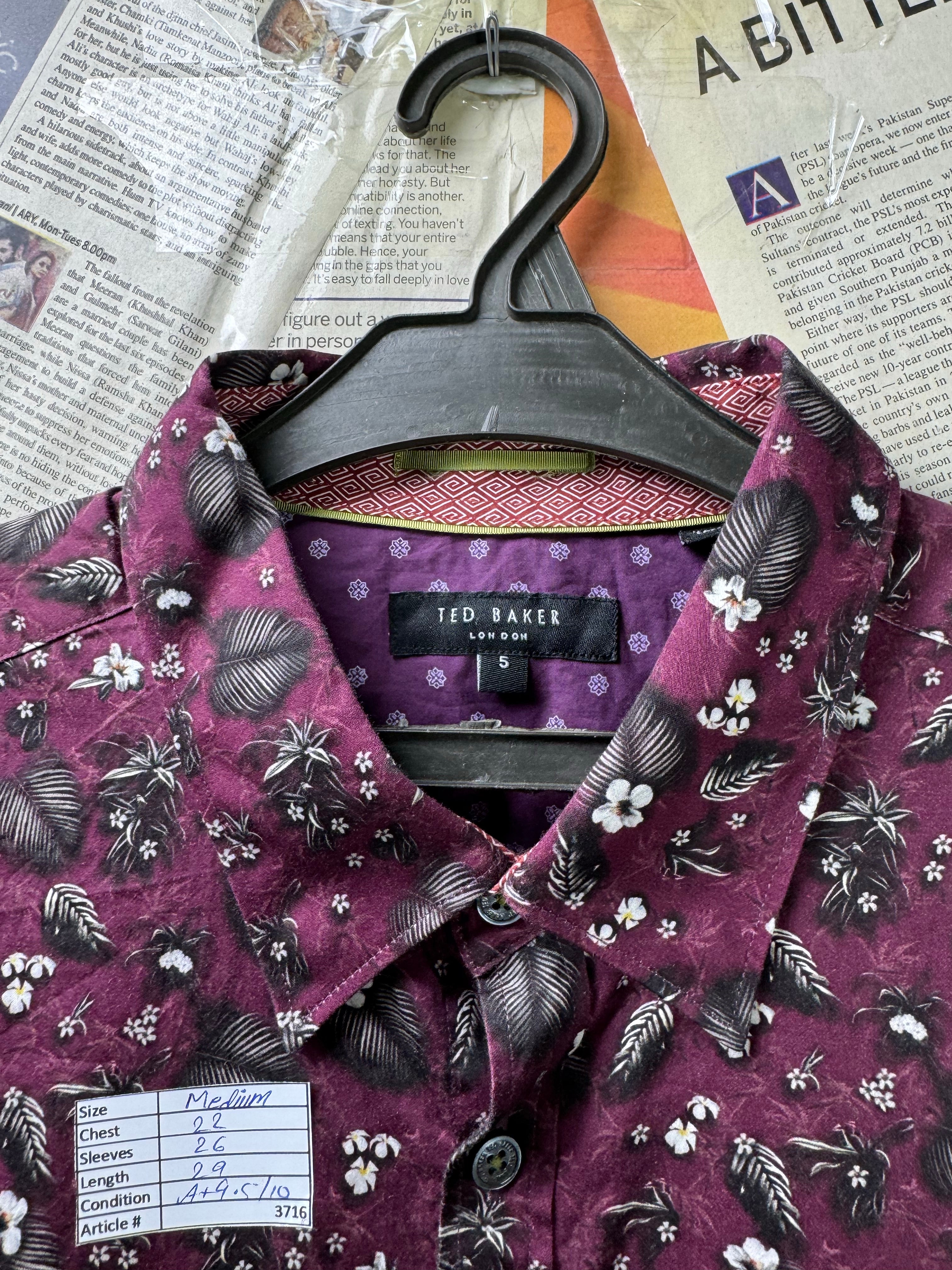 Ted Baker® Medium | Chest: 22" | Burgundy Floral | Shirt | Cotton | 3716 - Genuine Maal