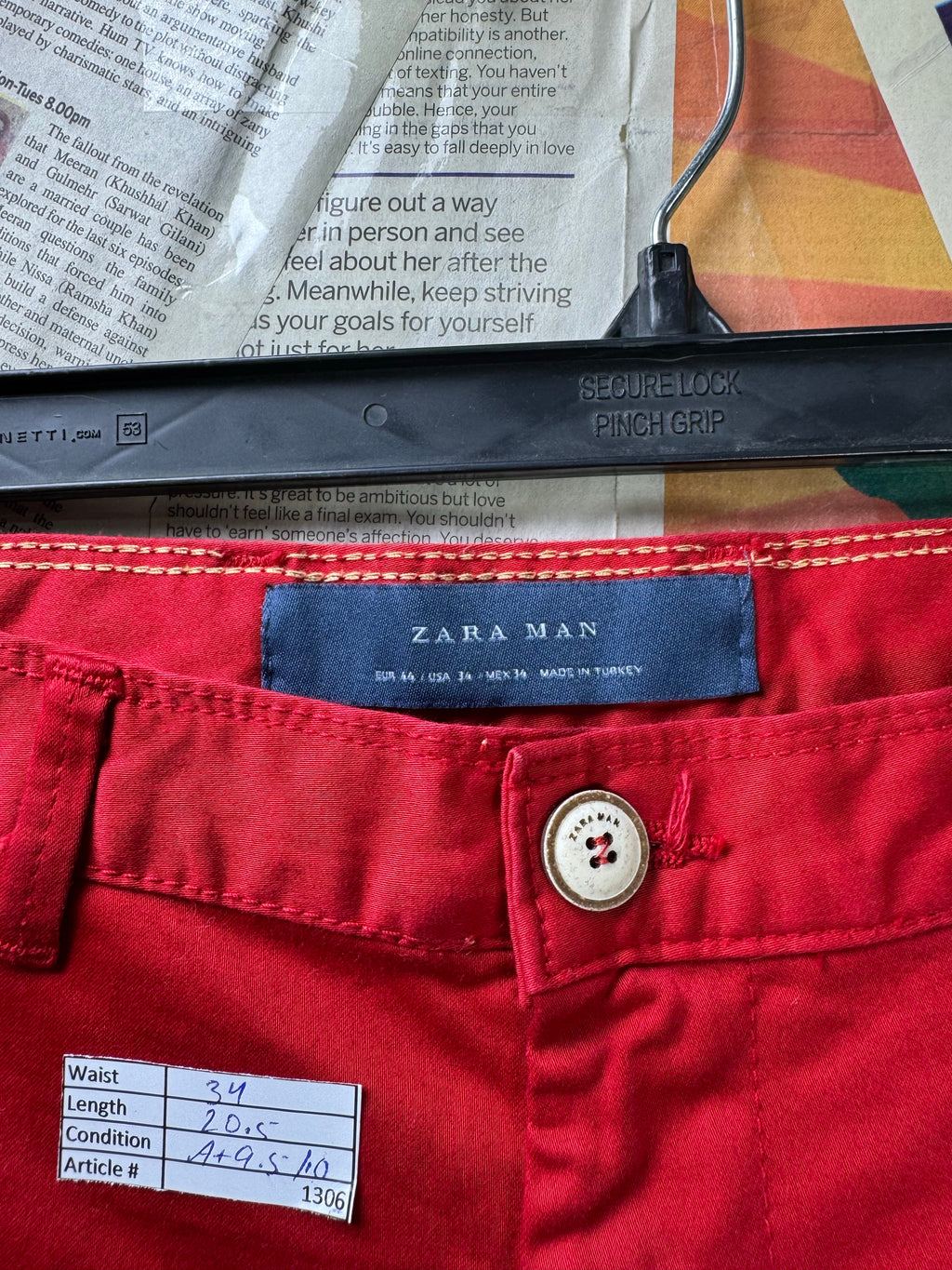 Zara® Waist: 34" | Red | Shorts | Poly - Elastane | 1306 - Genuine Maal