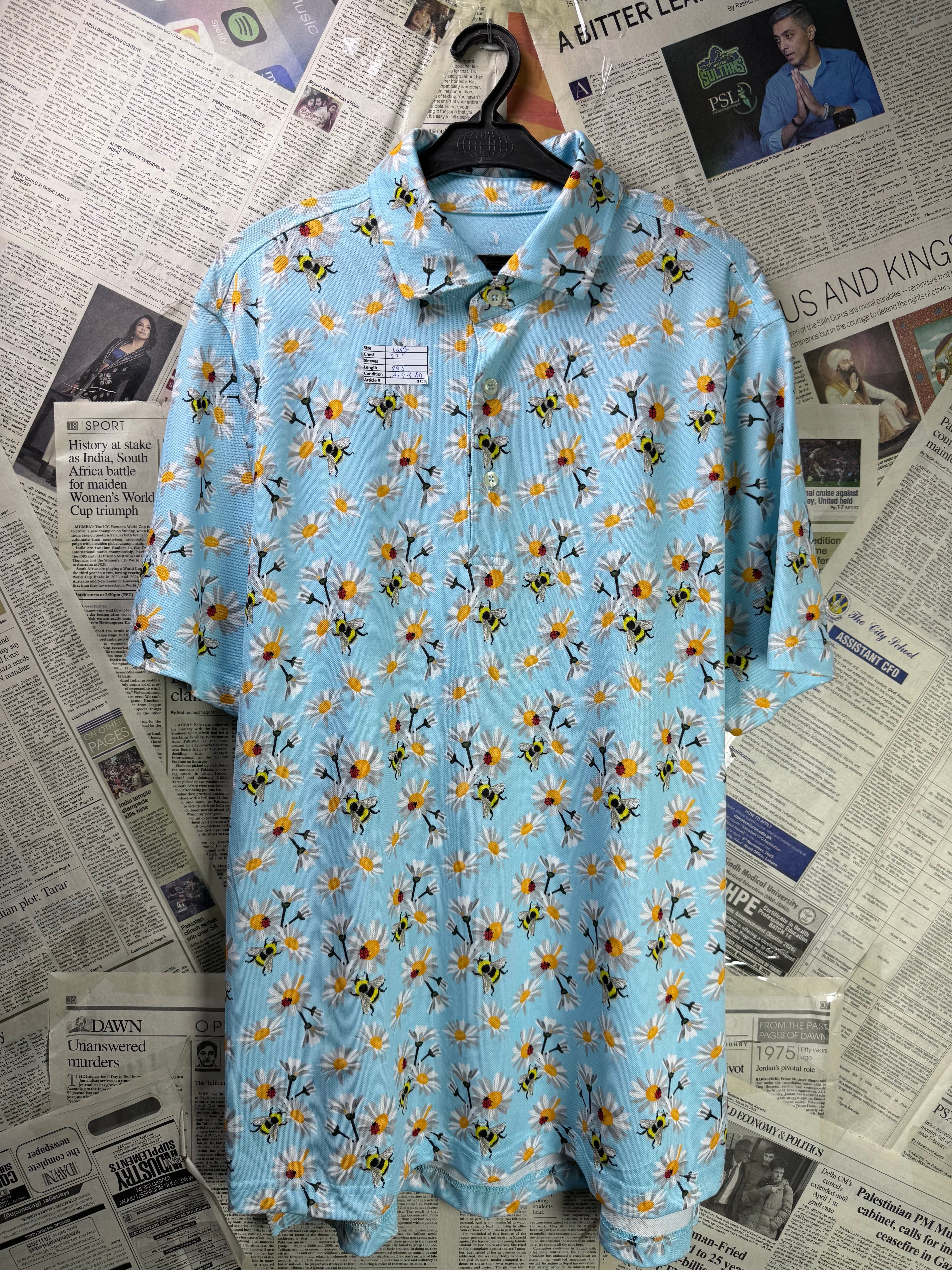 Fairway & Greene® Large | Chest: 23" | Light Blue with Floral Pattern | Golf Polo | Poly | 3328 - Genuine Maal