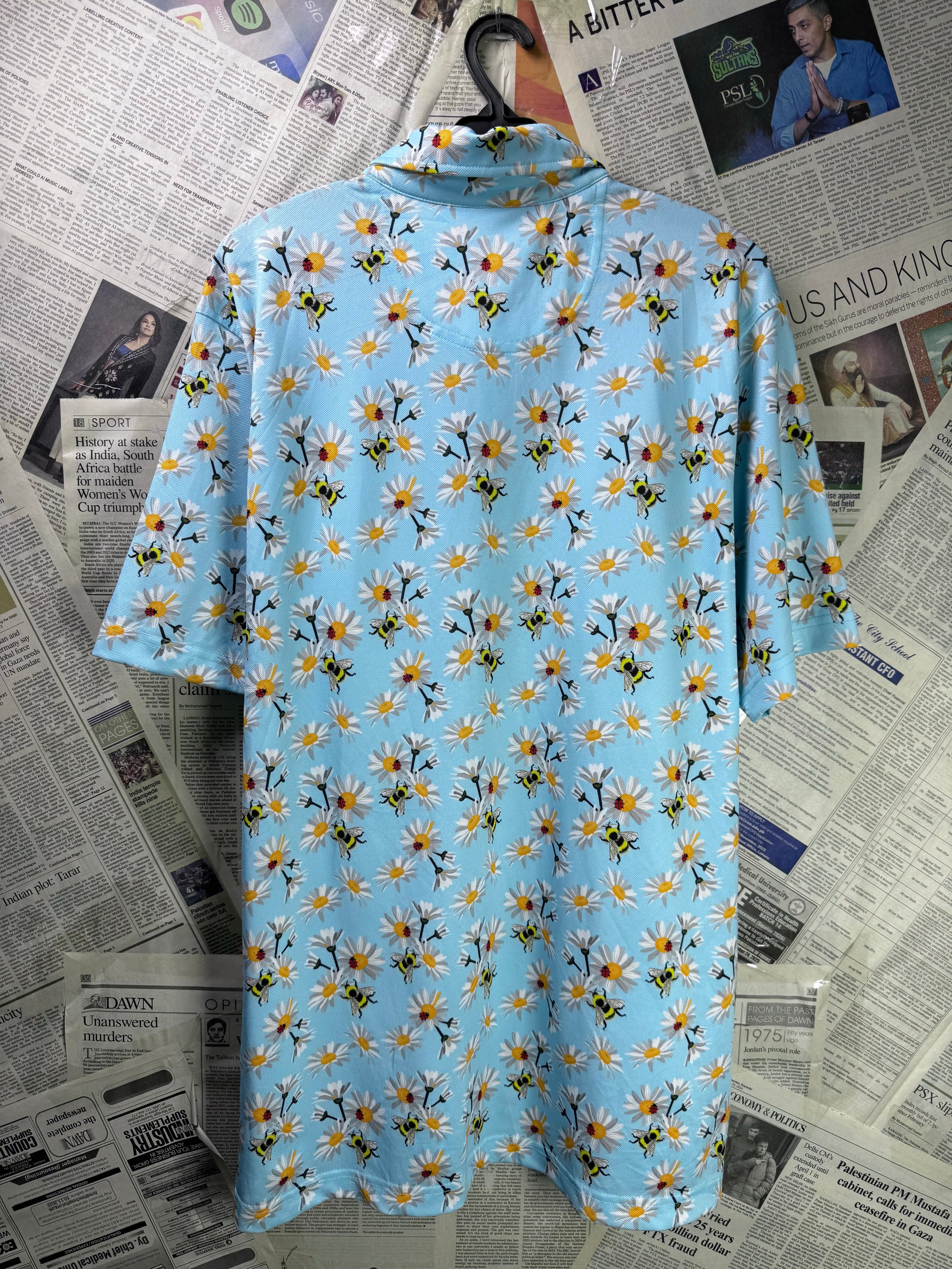 Fairway & Greene® Large | Chest: 23" | Light Blue with Floral Pattern | Golf Polo | Poly | 3328 - Genuine Maal