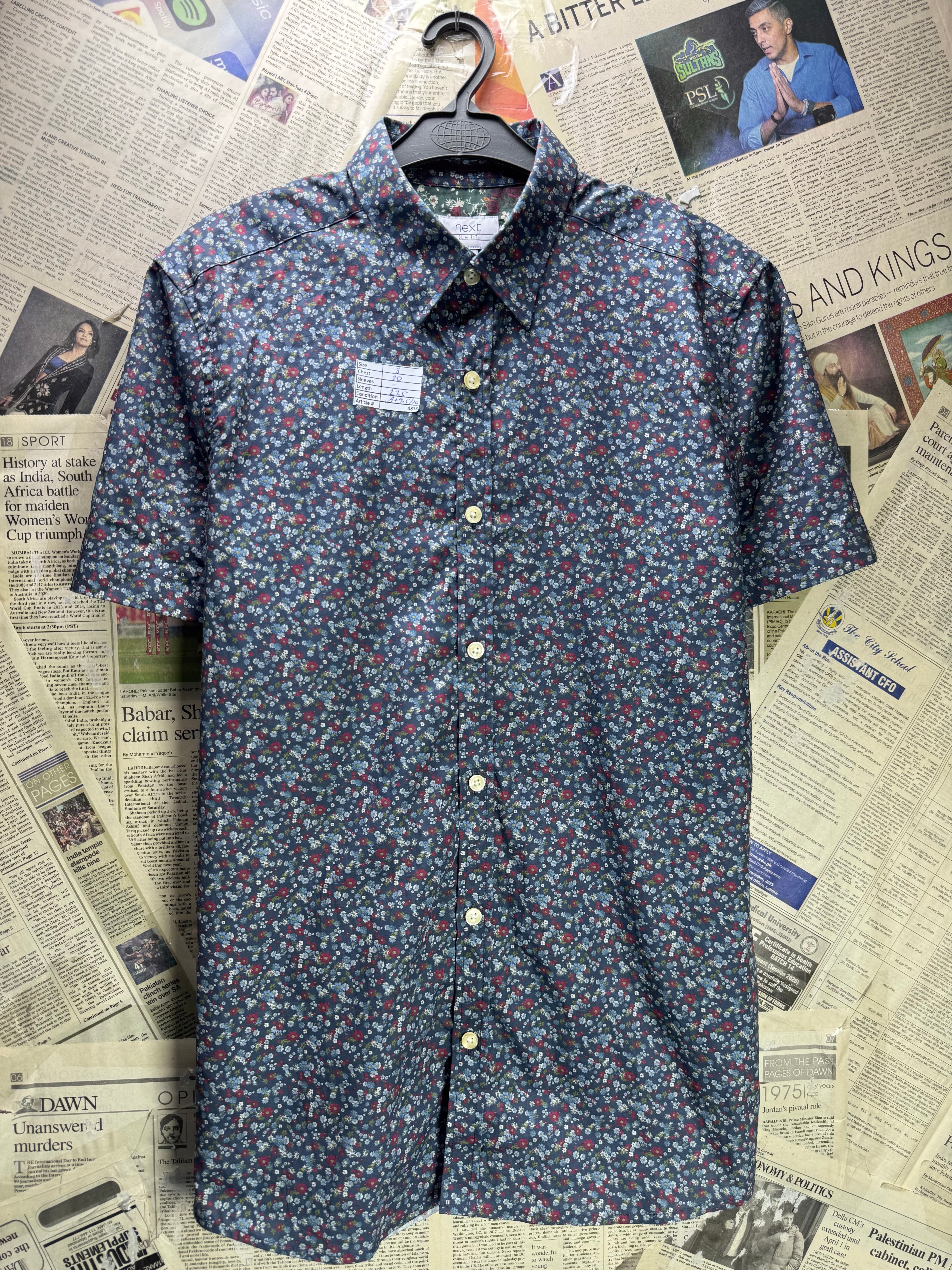 Next® Small | Chest: 20" | Floral | Slim Fit Shirt | Cotton | 4838 - Genuine Maal
