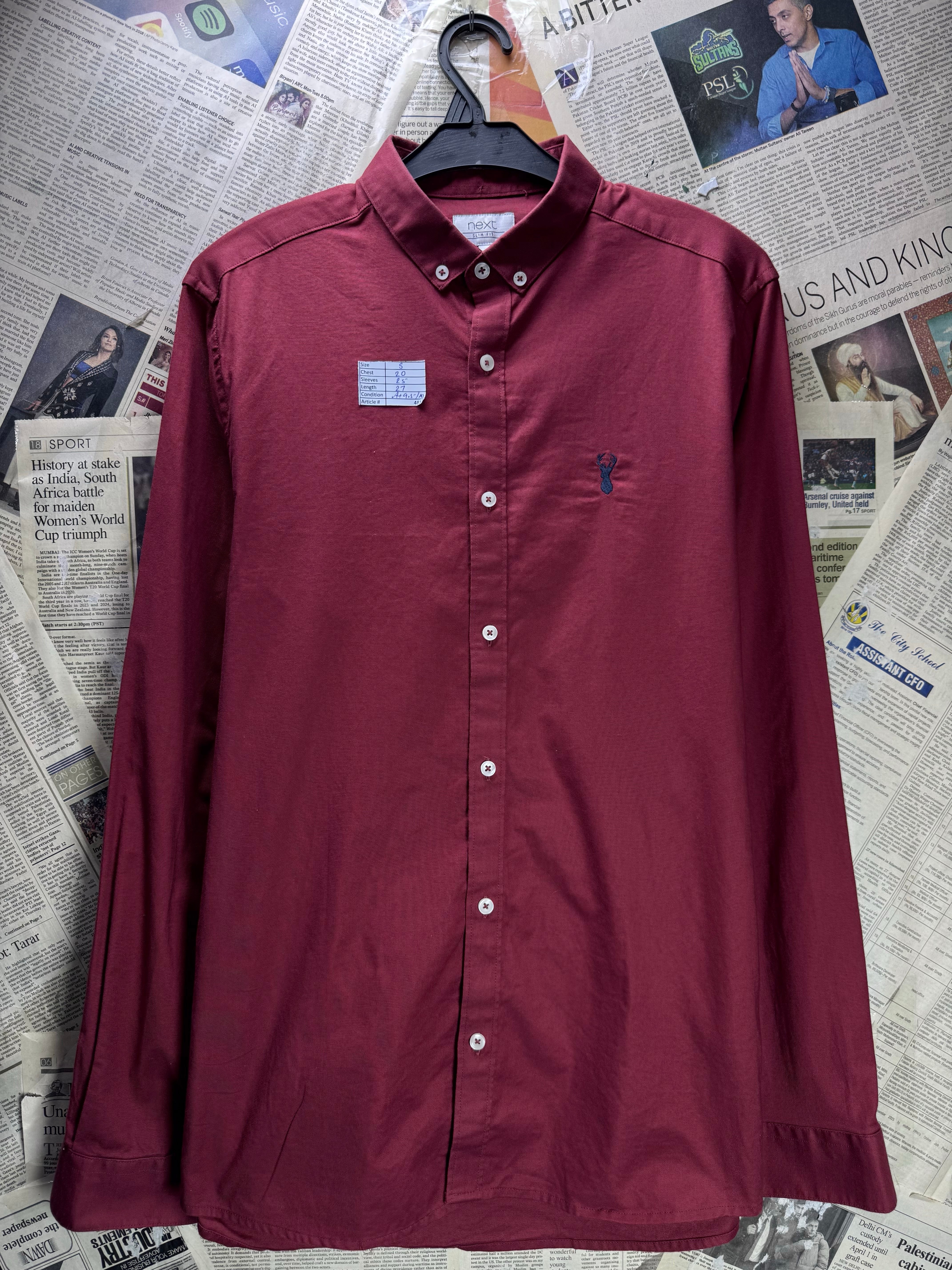 Next® Small | Chest: 20" | Red | Slim Fit Shirt | Cotton - Elastane | 4837 - Genuine Maal