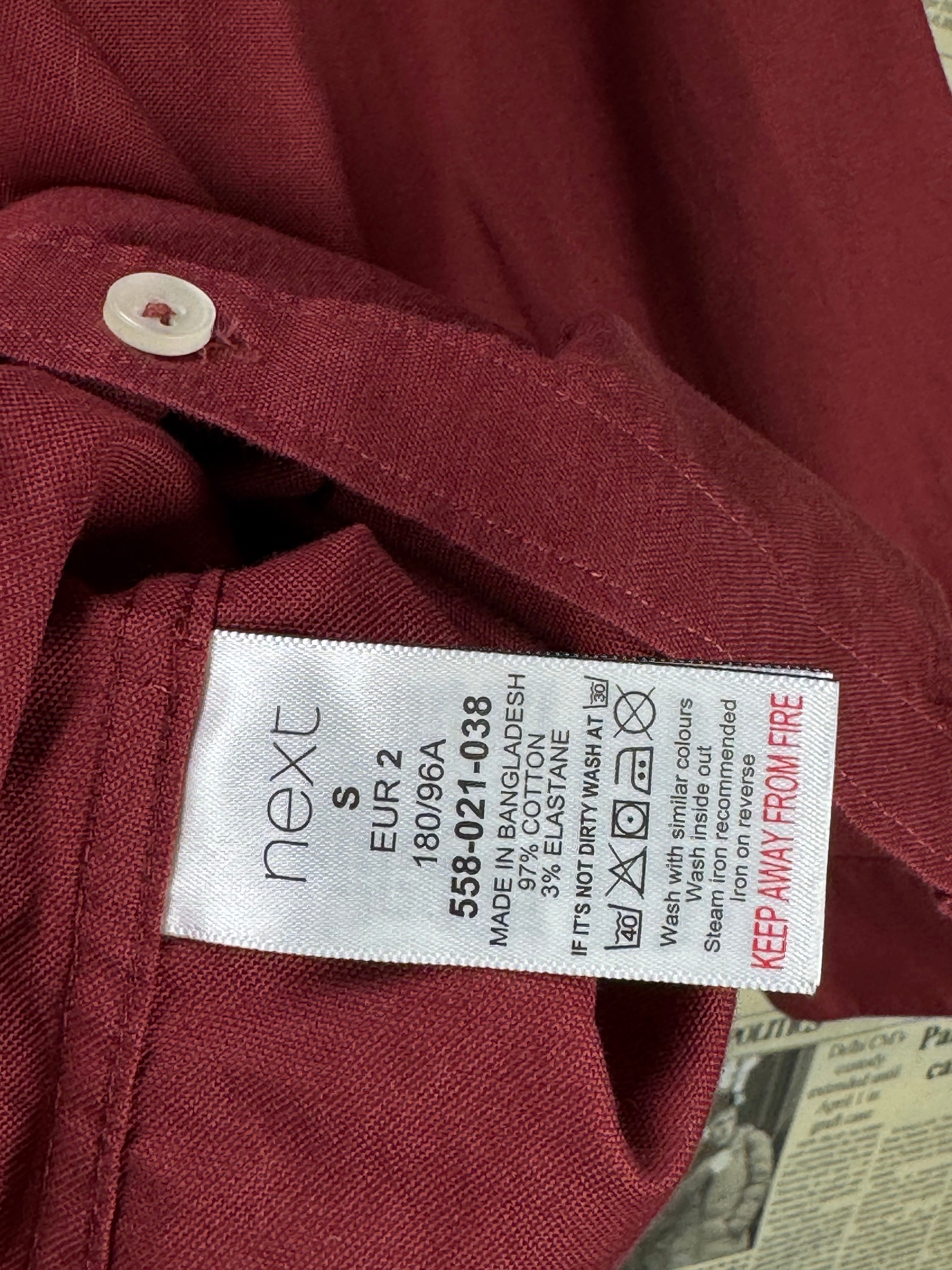 Next® Small | Chest: 20" | Red | Slim Fit Shirt | Cotton - Elastane | 4837 - Genuine Maal