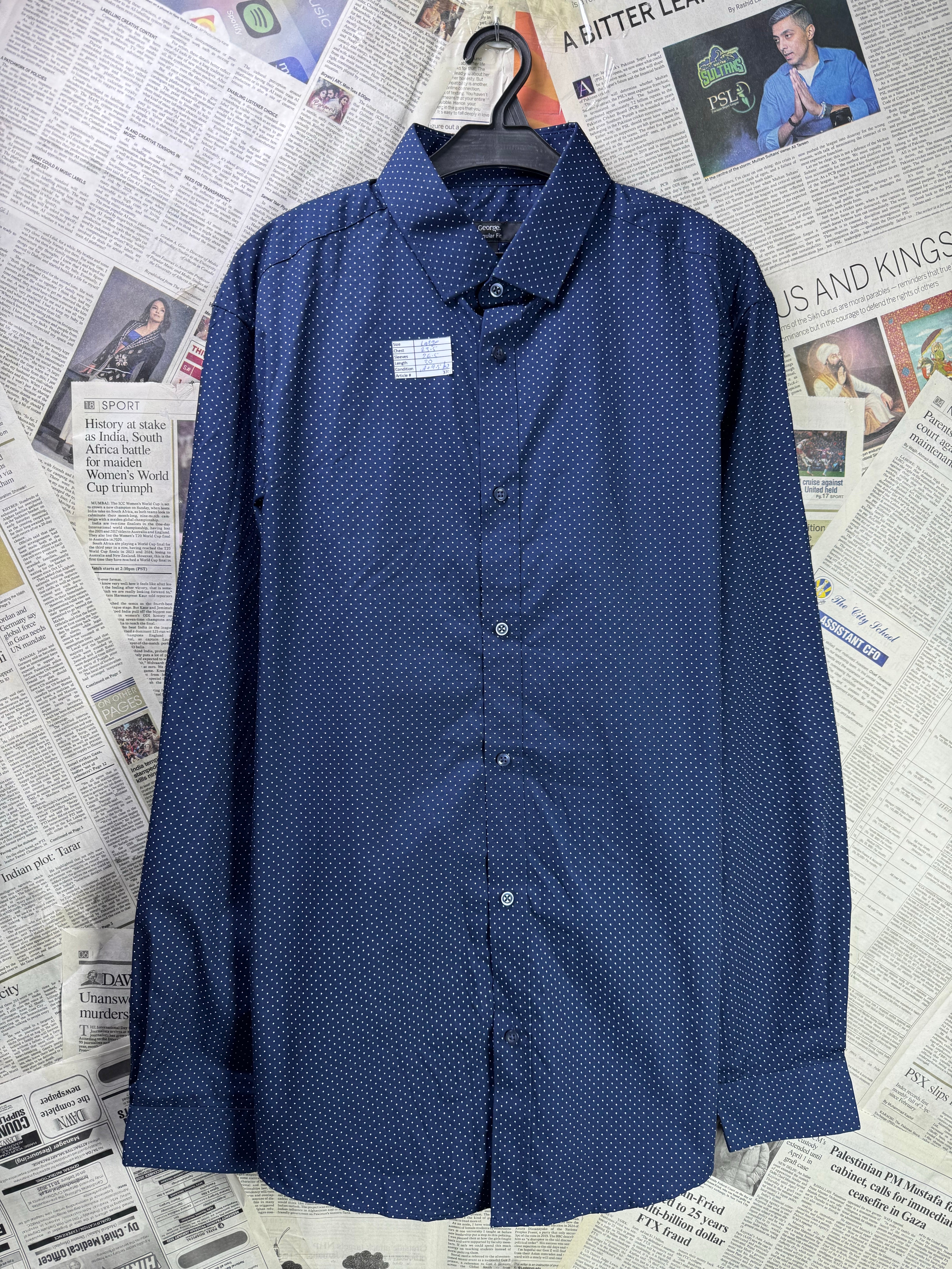 George® Large | Chest: 23.5" | Navy Blue with Polka Dots | Shirt | Poly - Cotton | 3707 - Genuine Maal