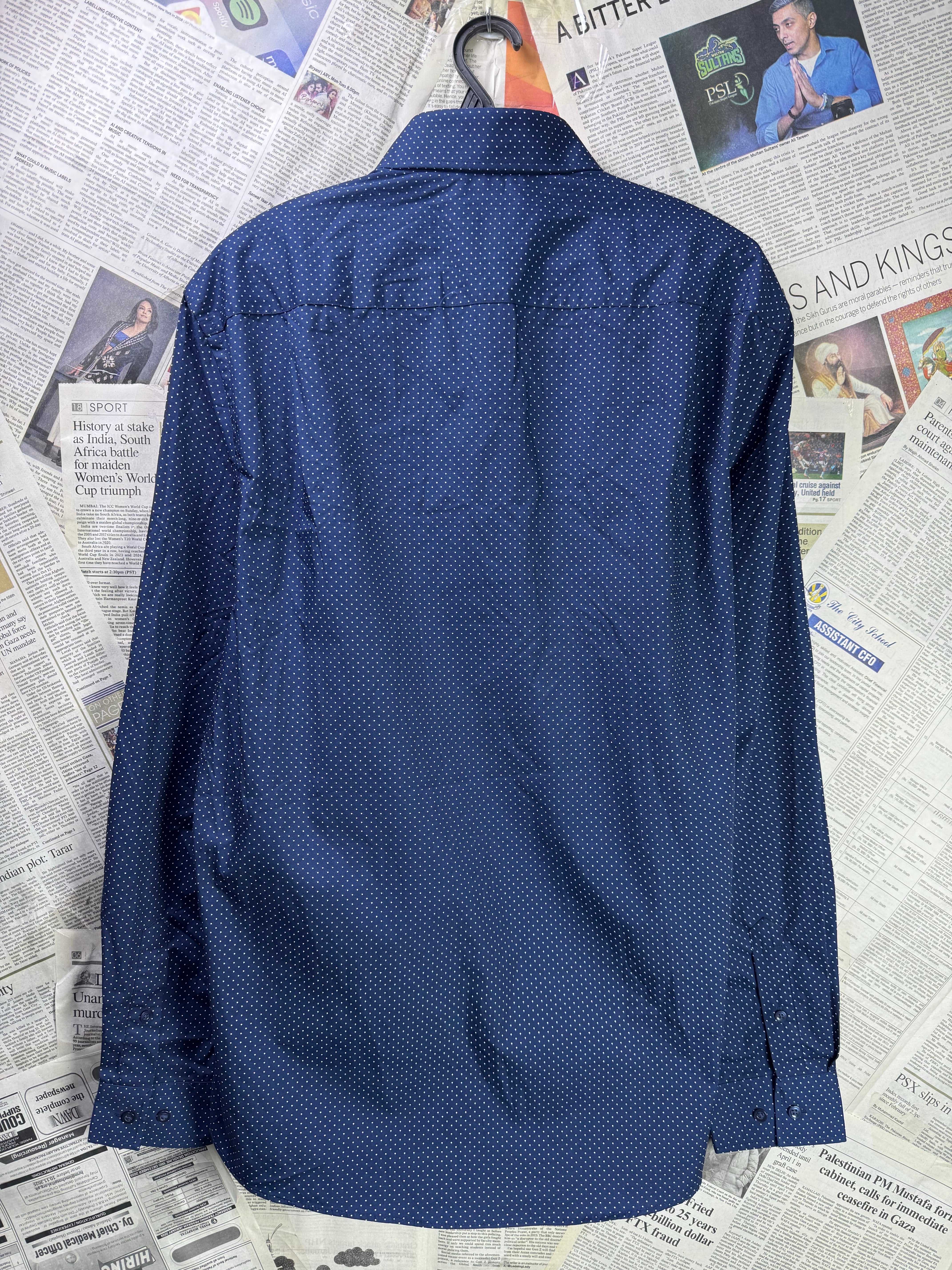 George® Large | Chest: 23.5" | Navy Blue with Polka Dots | Shirt | Poly - Cotton | 3707 - Genuine Maal
