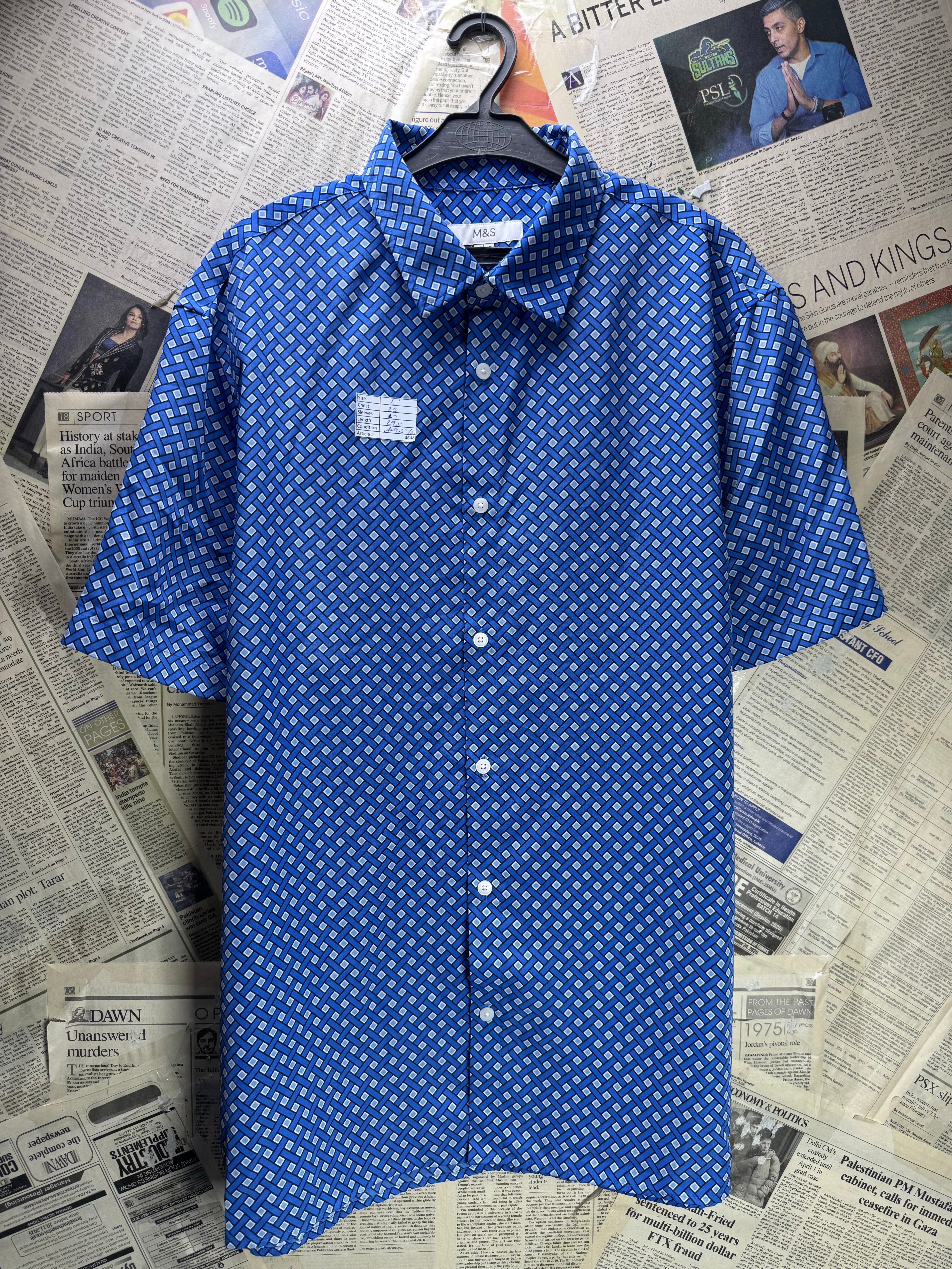 M&S® Large | Chest: 23" | Blue | Camp Shirt | Polyester | 4648 - Genuine Maal