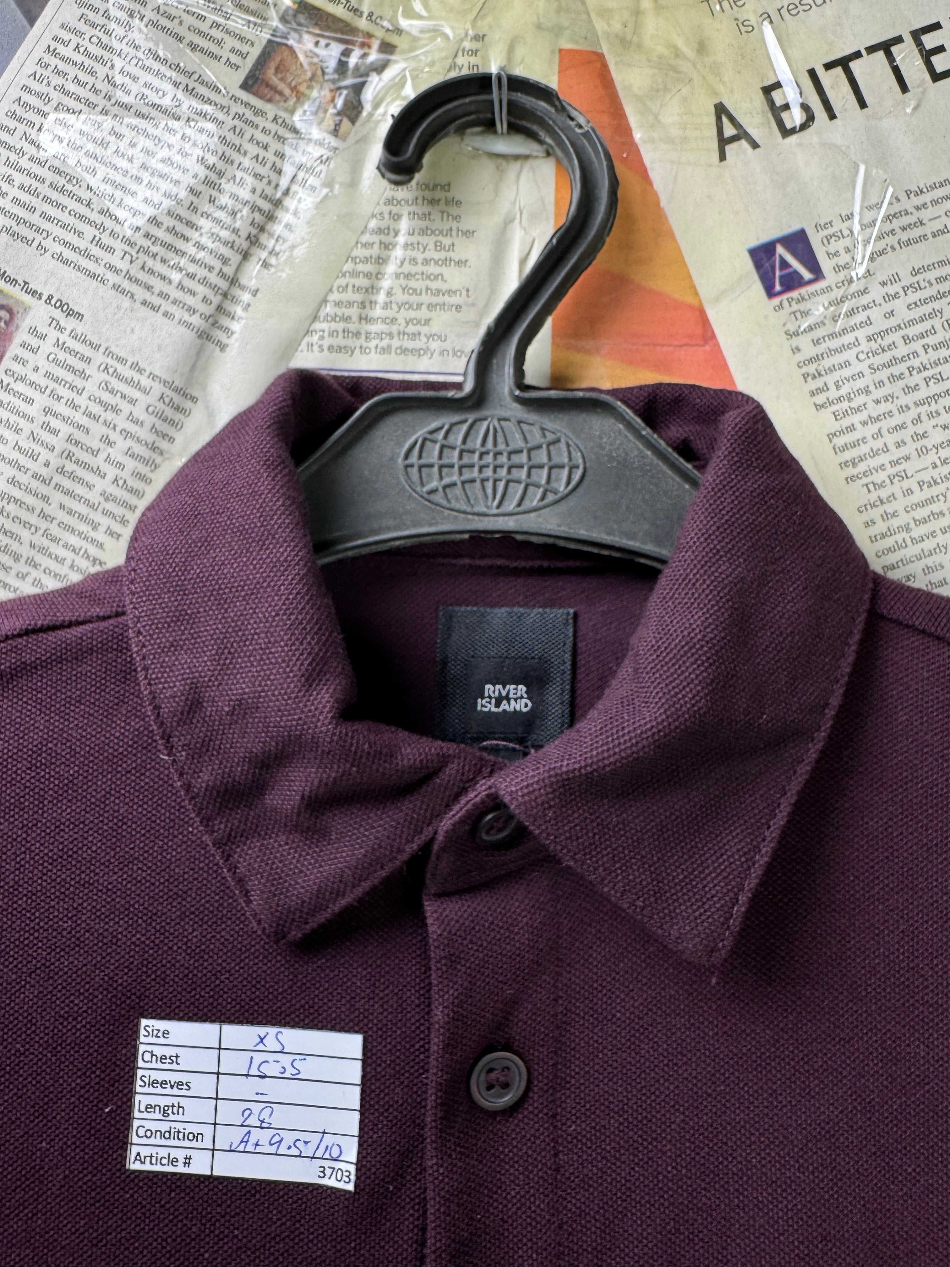 River Island® XXS | Chest: 15.5" | Wine | Shirt | Cotton - Elastane | 3703 - Genuine Maal