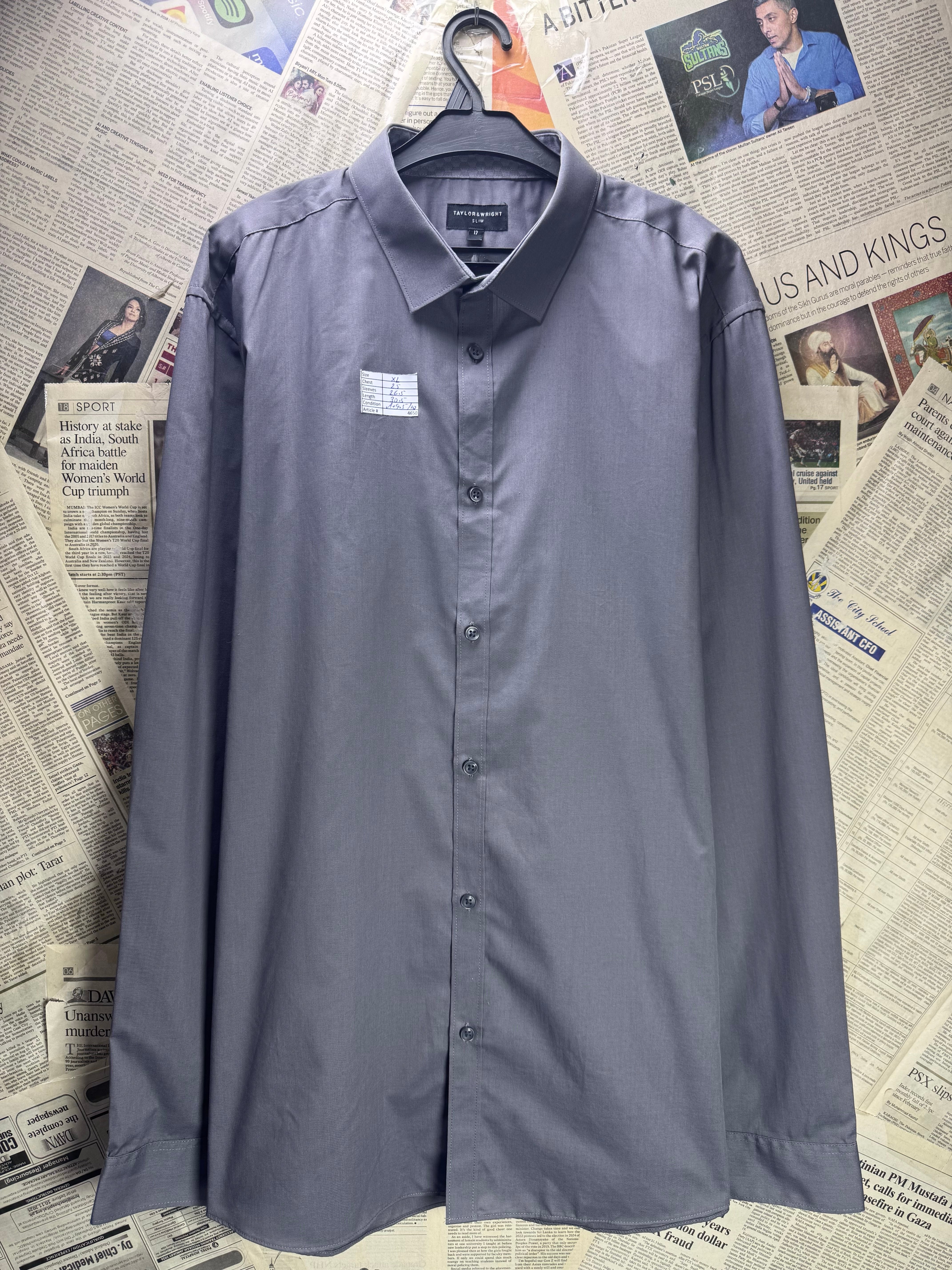 Taylor & Wright® XL | Chest: 25" | Grey | Collar: 17" Slim Fit Shirt | Poly - Cotton | 4650 - Genuine Maal