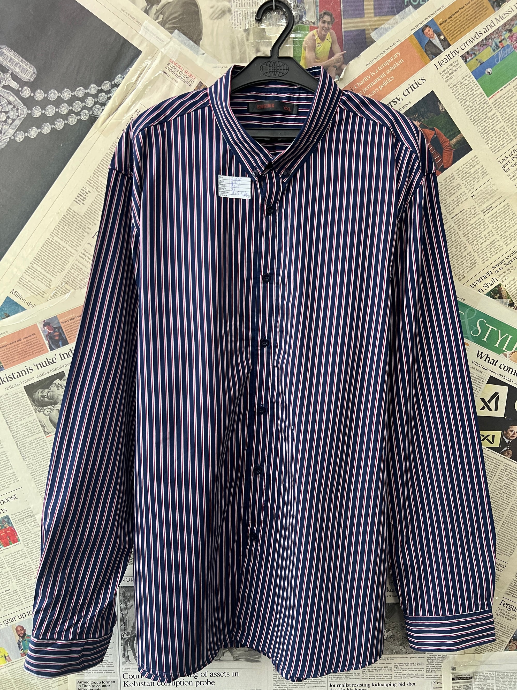 Engine® Large | Chest: 23.5" | Navy Striped | Shirt | 548 - Genuine Maal