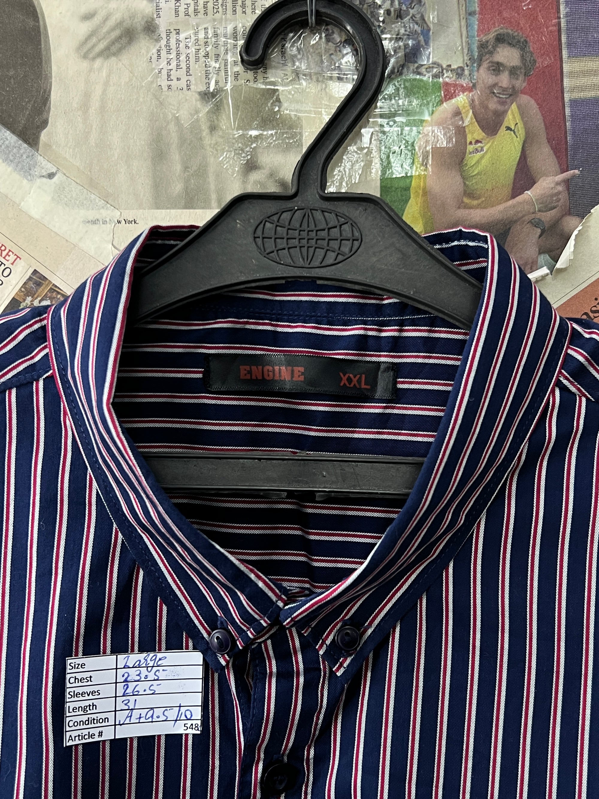 Engine® Large | Chest: 23.5" | Navy Striped | Shirt | 548 - Genuine Maal