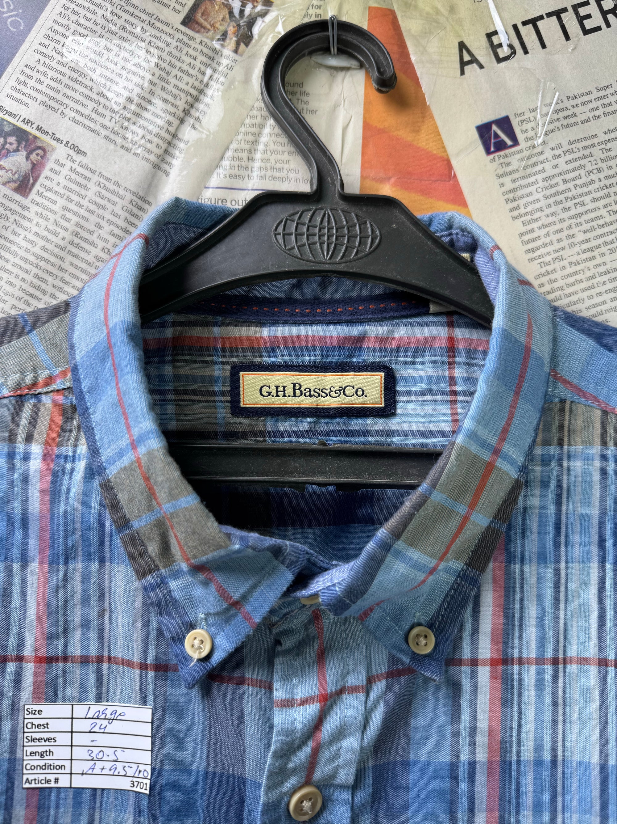 GH Bass&Co.® Large | Chest: 24" | Blue Plaid | Shirt | Cotton - Poly | 3701 - Genuine Maal