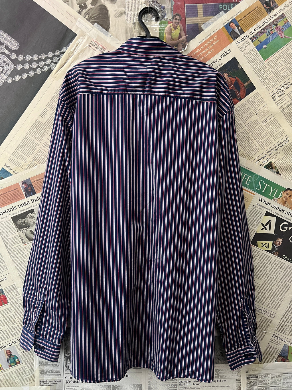 Engine® Large | Chest: 23.5" | Navy Striped | Shirt | 548 - Genuine Maal