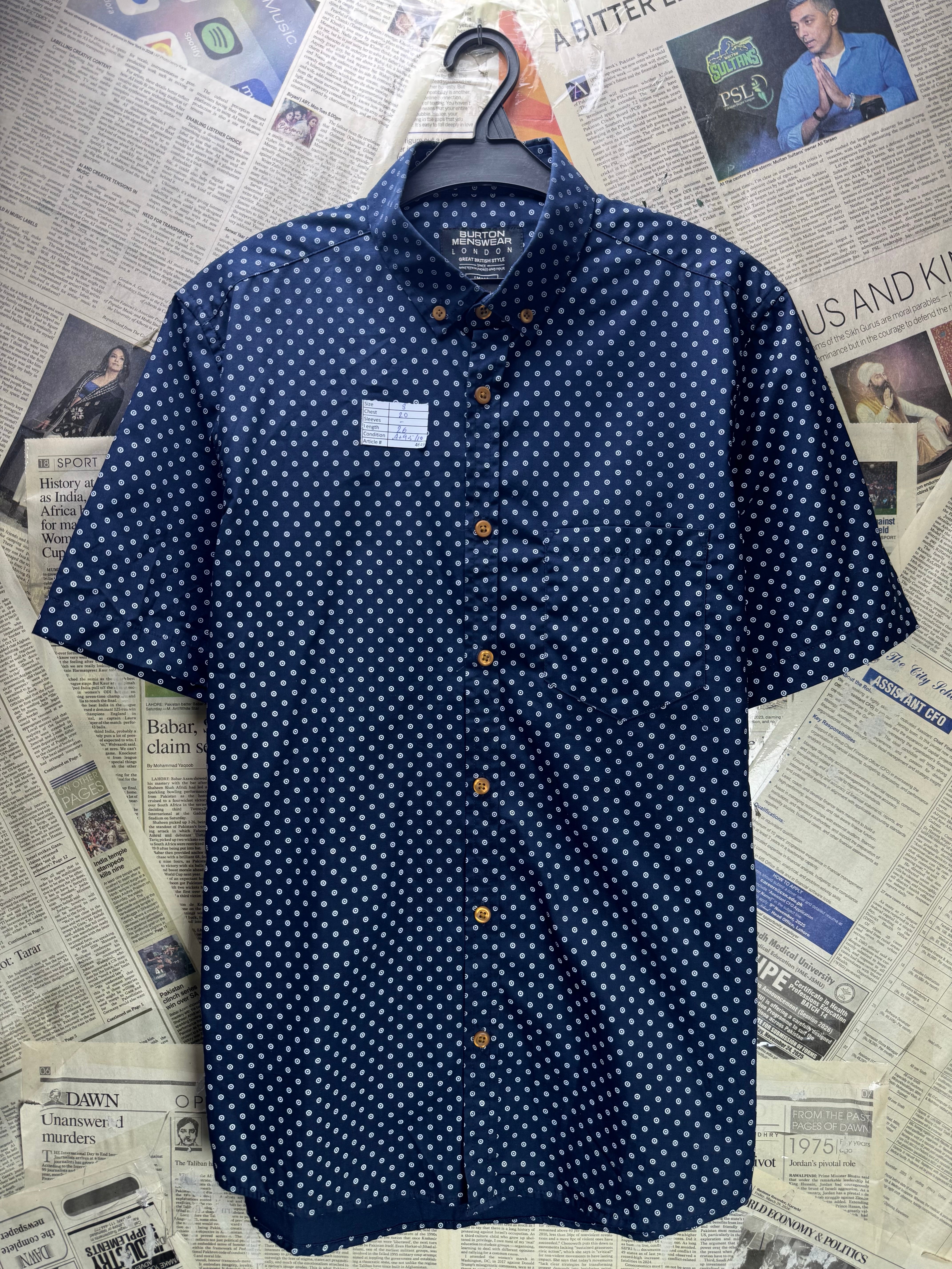 Burton® Small | Chest: 20" | Blue Polka Dots | Shirt | Poly - Cotton | 4649 - Genuine Maal