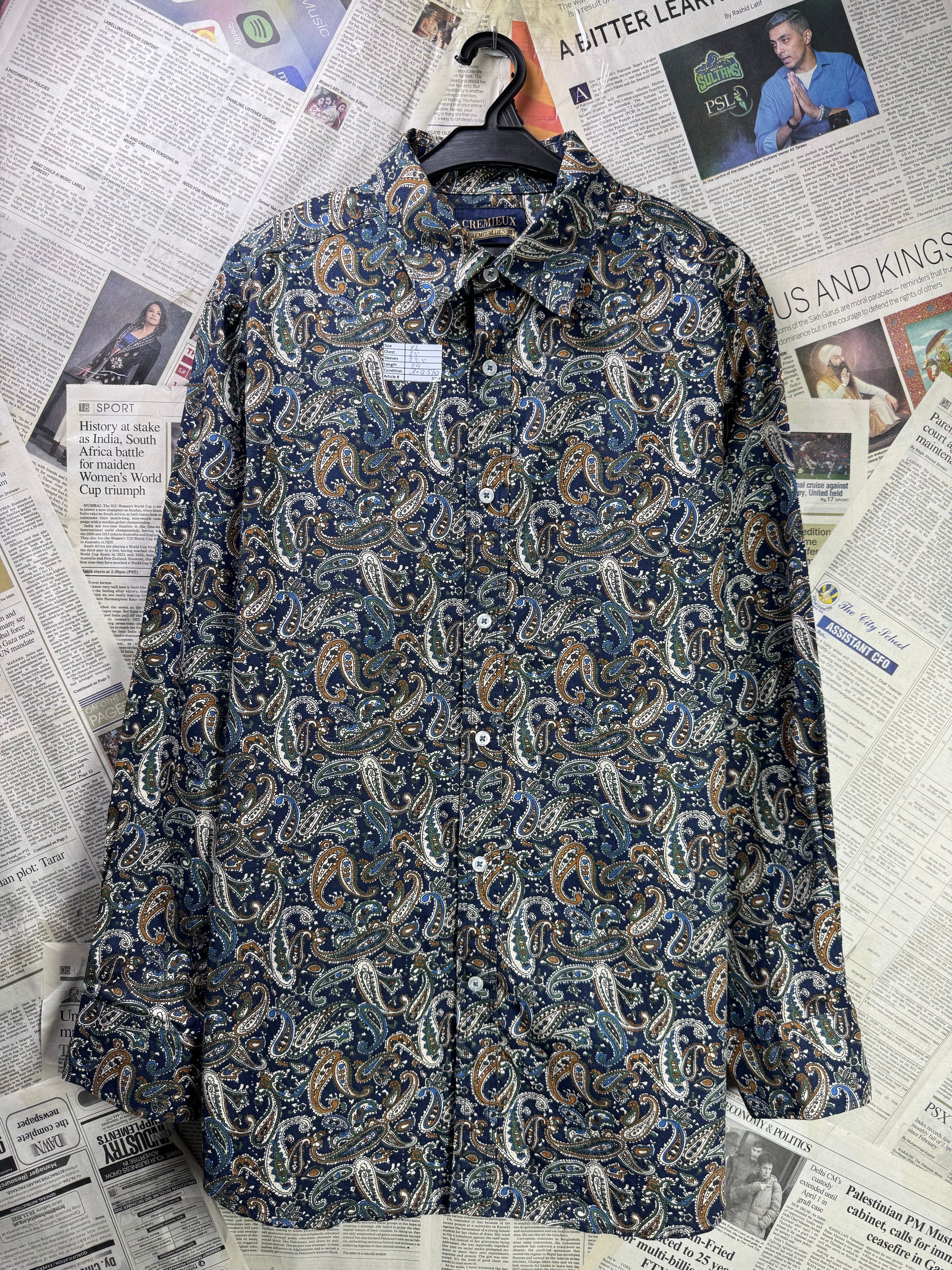 Cremieux® XL | Chest: 25" | Navy Blue with Pasley Print | Shirt | Cotton | 3708 - Genuine Maal