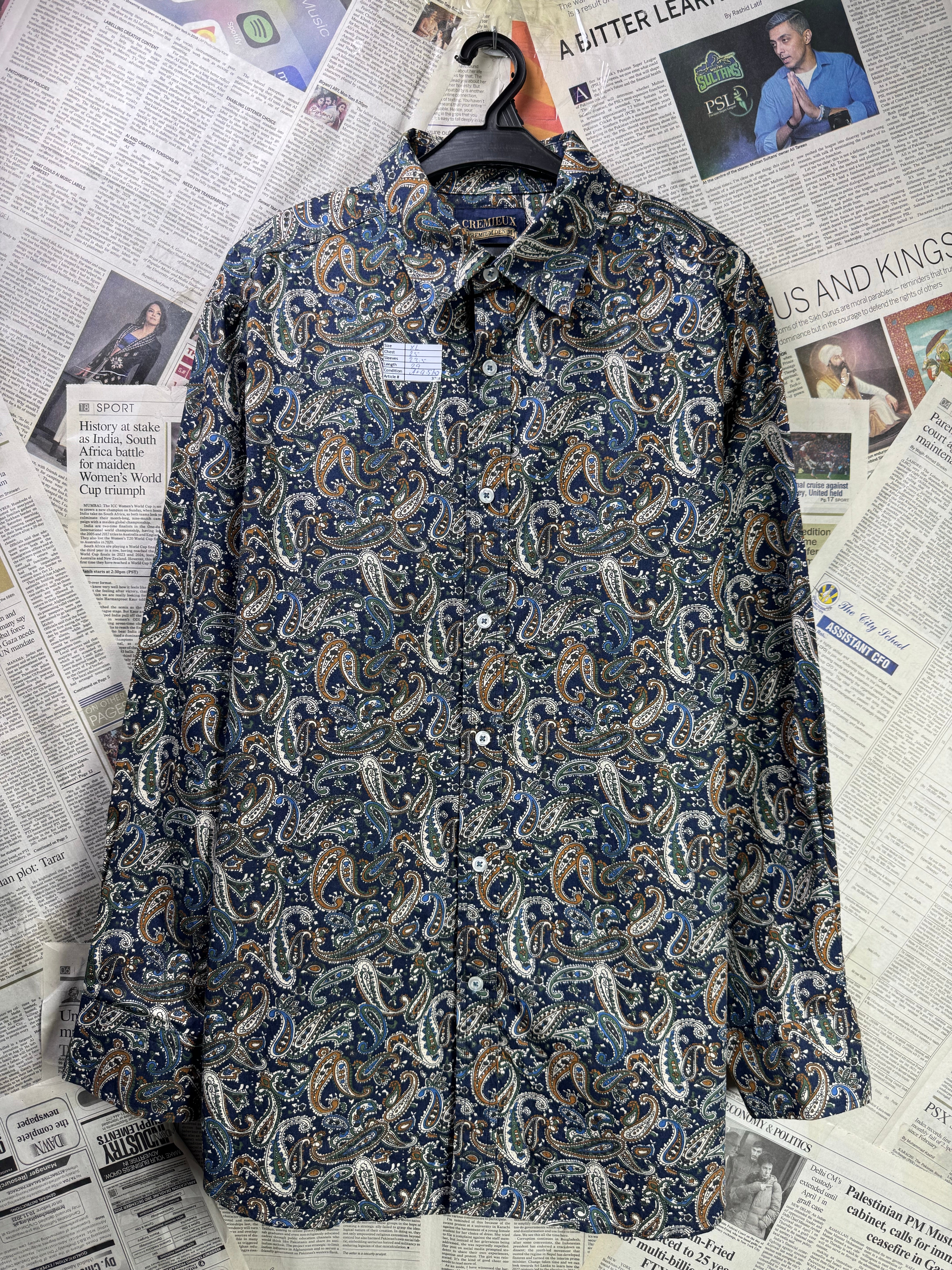 Cremieux® XL | Chest: 25" | Navy Blue with Pasley Print | Shirt | Cotton | 3708 - Genuine Maal