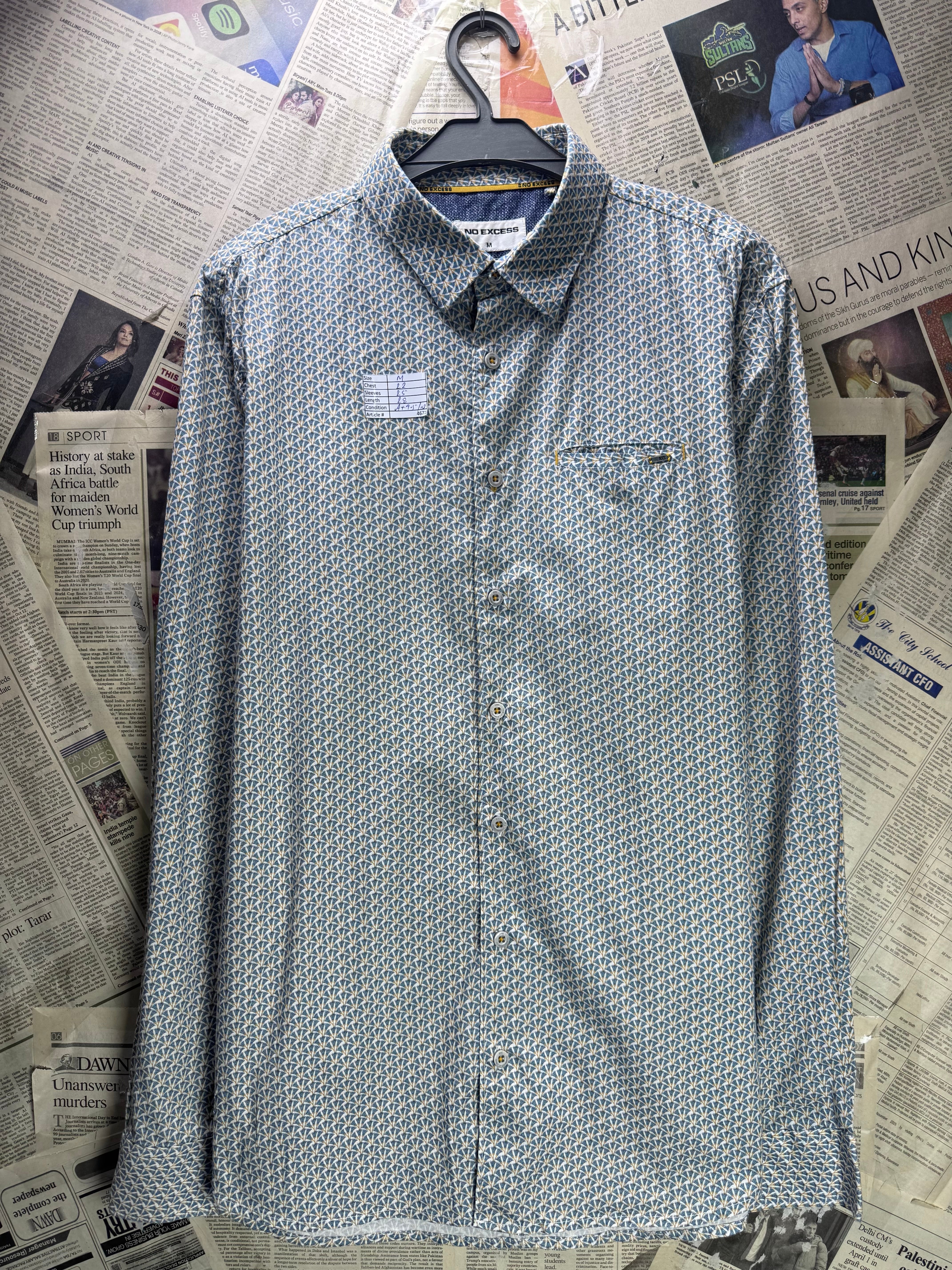 No Excess® Medium | Chest: 22" | Blue | Shirts | Cotton - Elastane | 4671 - Genuine Maal