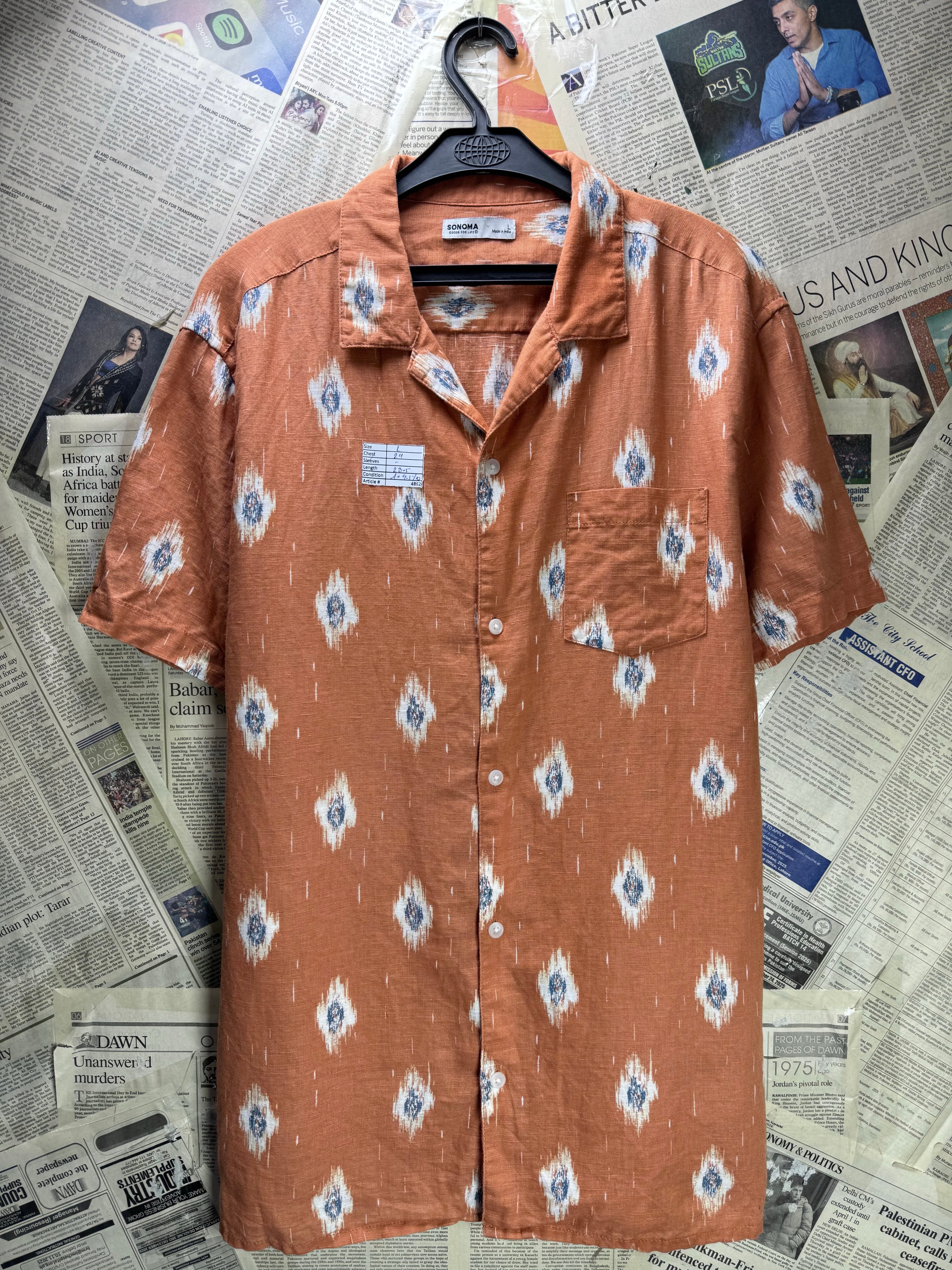 Sonoma® Large | Chest: 24" | Orange | Camp Shirt | Cotton - Linen | 4862 - Genuine Maal