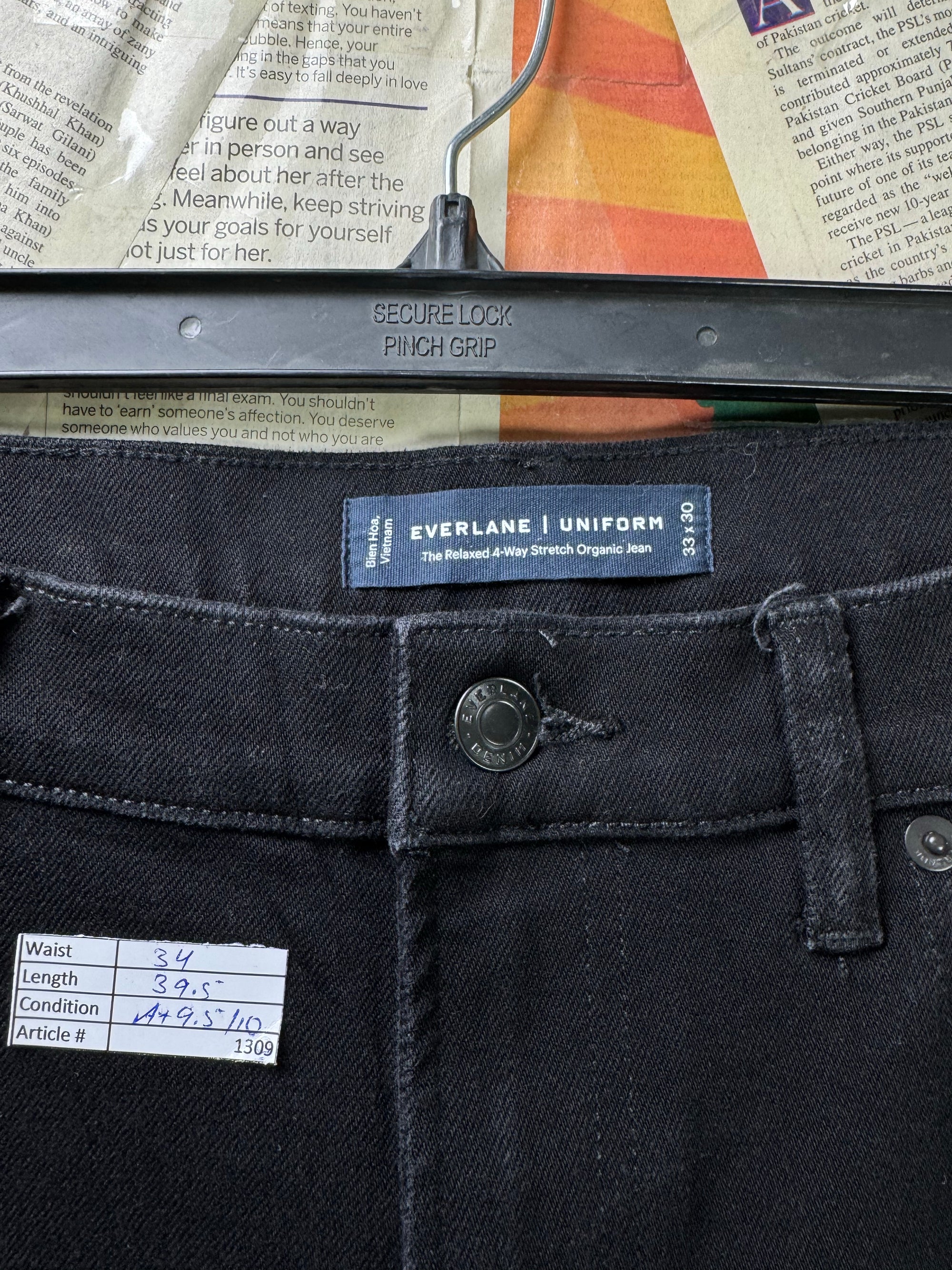 Everlane® Waist: 34" | Black | Regular Fit Denim Pants | Cotton - Elastane | 1309 - Genuine Maal