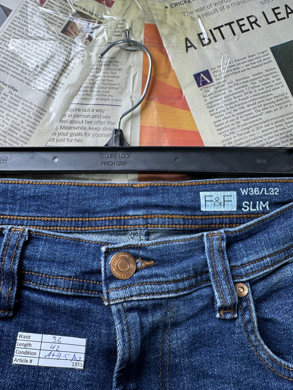 F&F® Waist: 36" | Blue | Slim Fit Denim Pants | Cotton - Elastane | 1355 - Genuine Maal