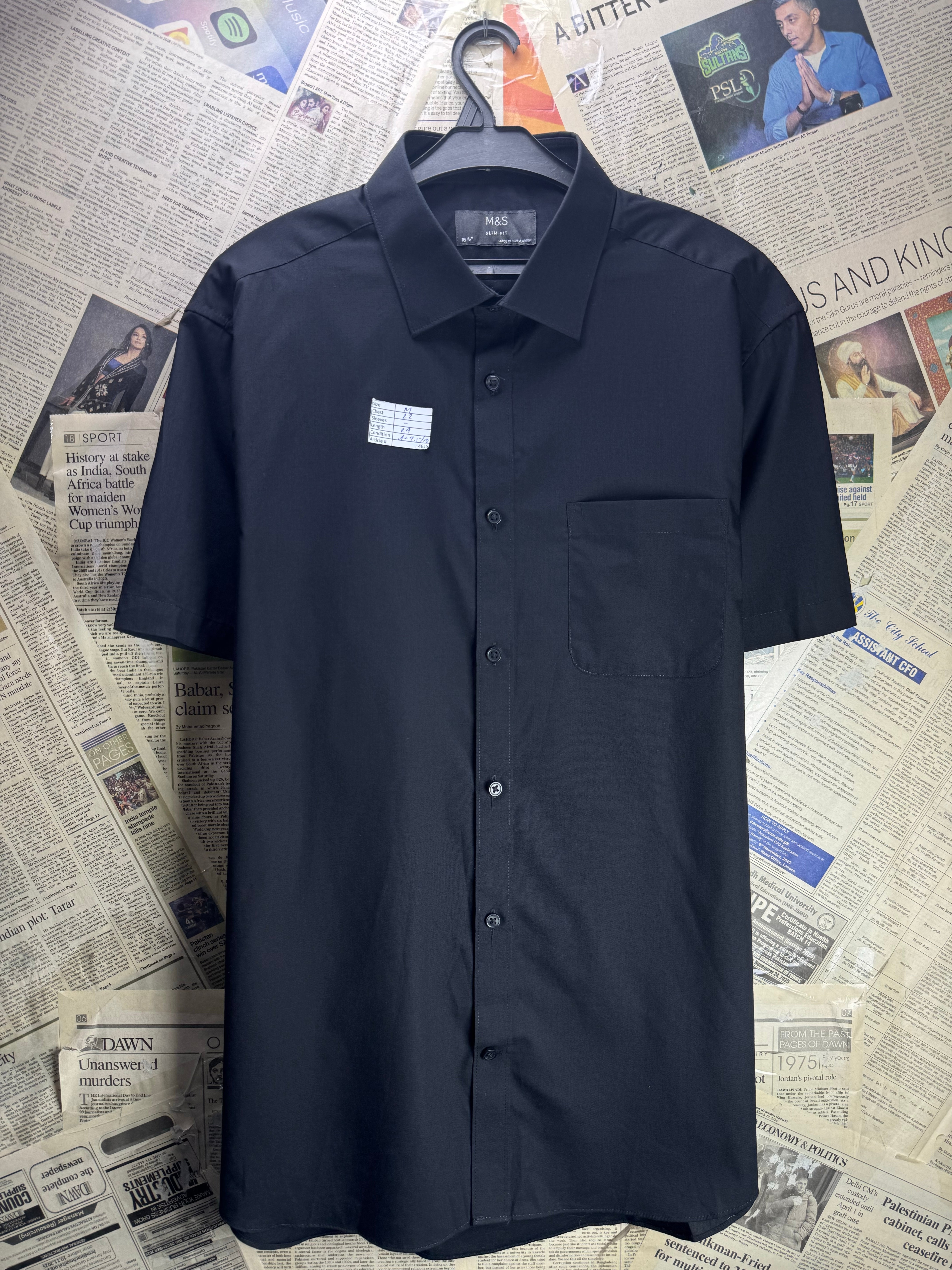 M&S® Medium | Chest: 22" | Black | Collar 16.5" Slim Fit Shirts | Poly - Cotton | 4655 - Genuine Maal