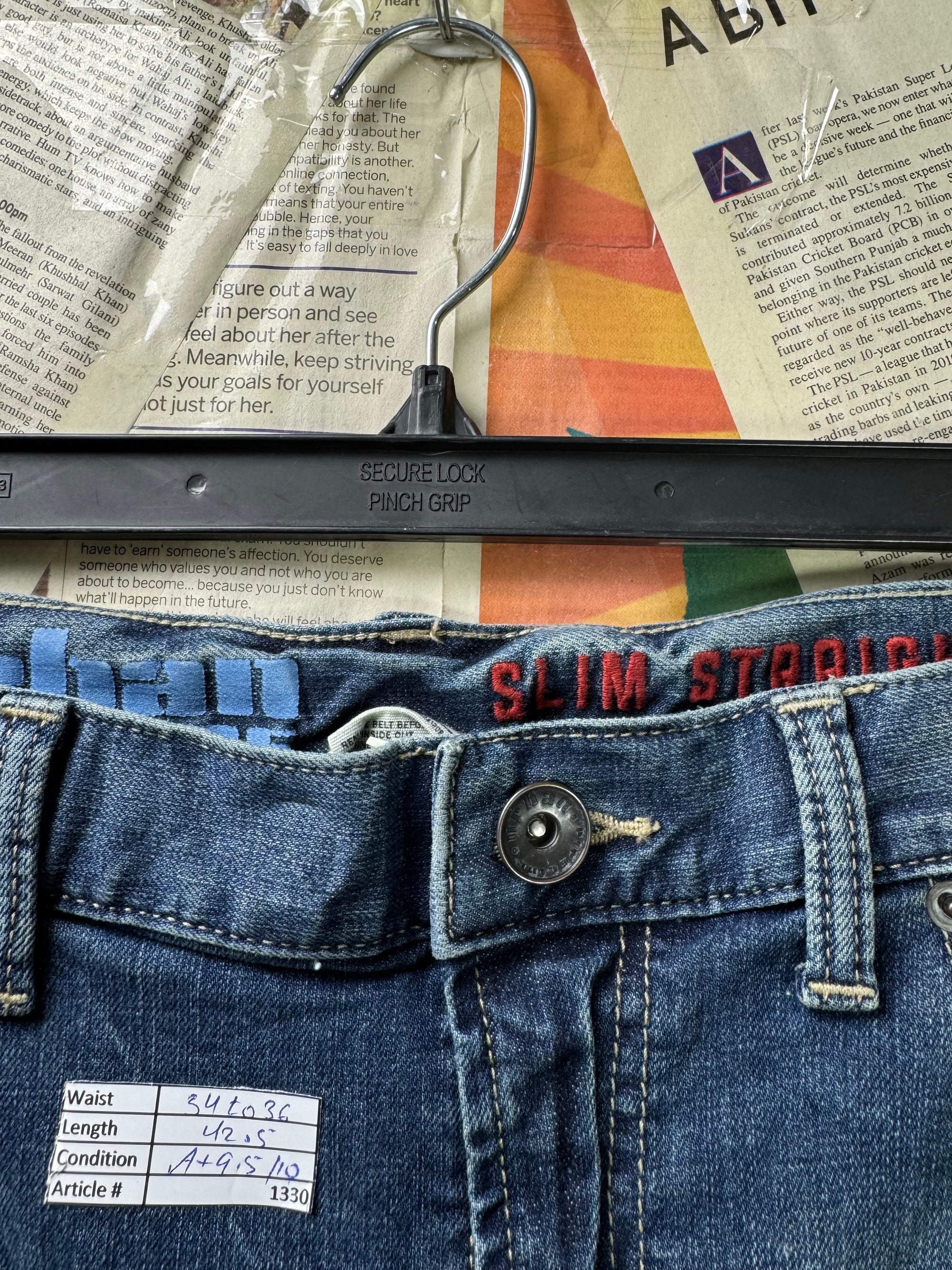 Urban Pipeline® Waist: 34" to 36" | Blue | Slim Straight Fit Denim Pants | Cotton - Spandex | 1330 - Genuine Maal