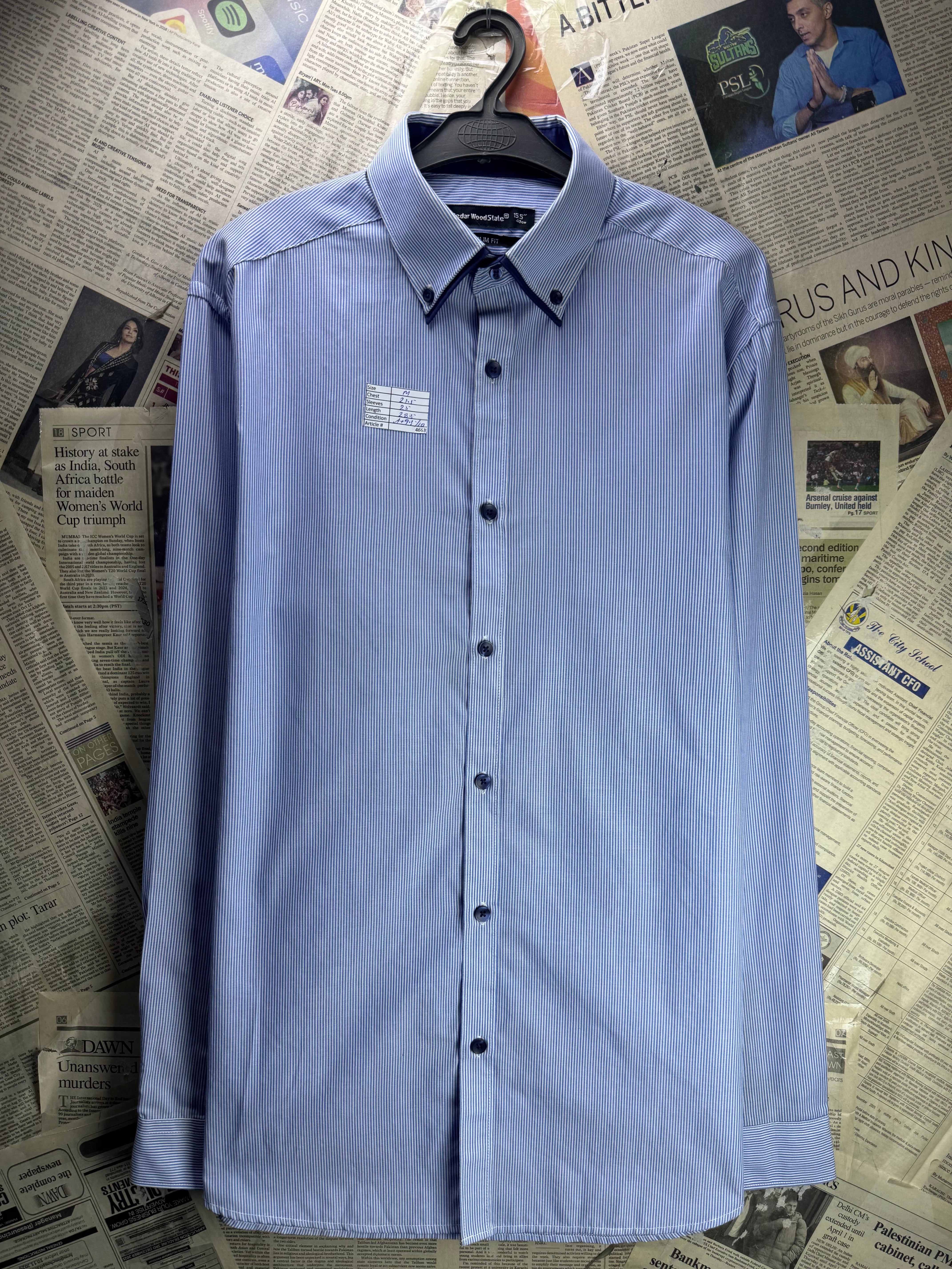 Primark® Medium | Chest: 21.5" | Blue | Collar: 15.5" Slim Fit Shirts | Poly - Cotton | 4663 - Genuine Maal