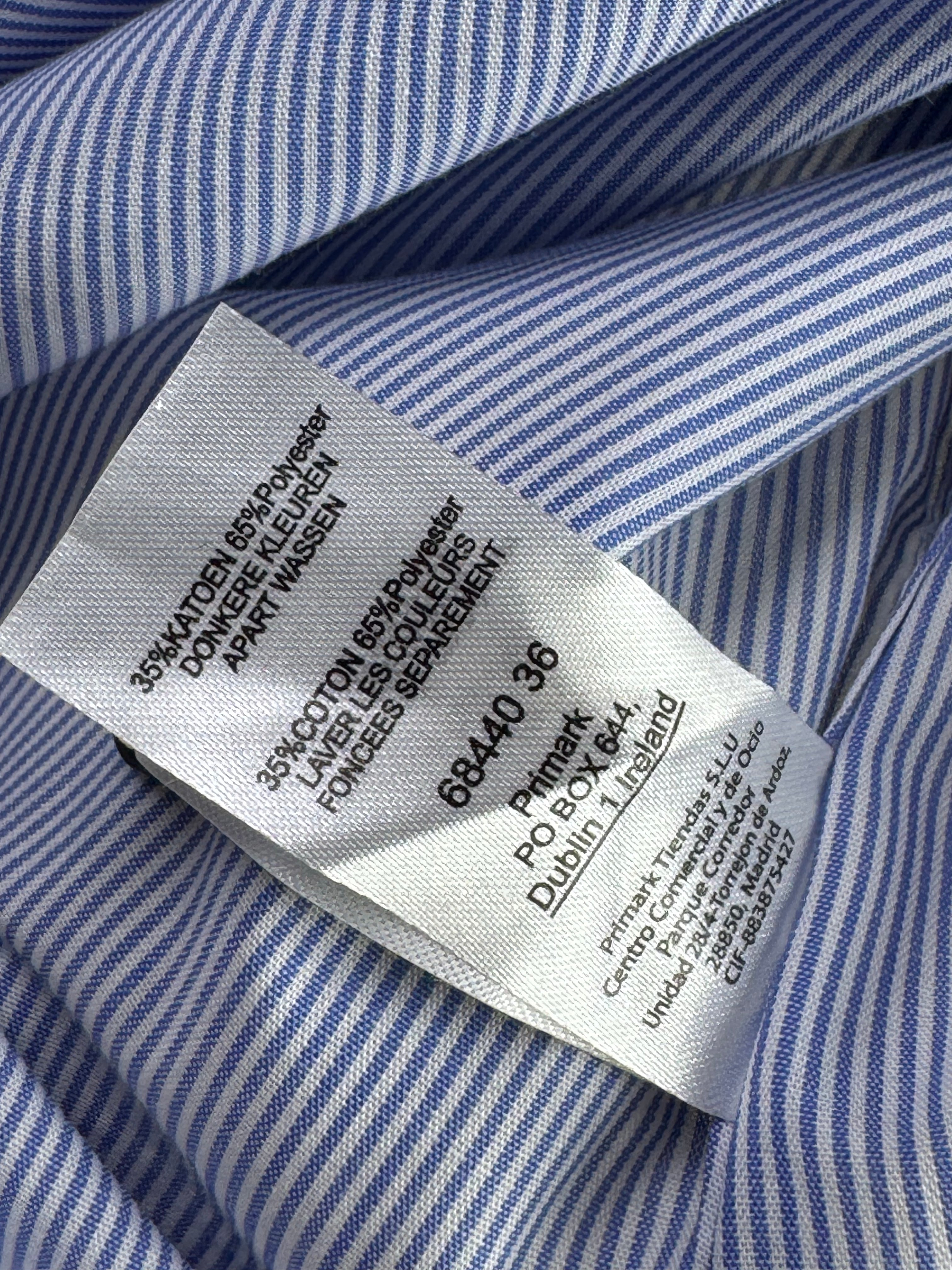 Primark® Medium | Chest: 21.5" | Blue | Collar: 15.5" Slim Fit Shirts | Poly - Cotton | 4663 - Genuine Maal