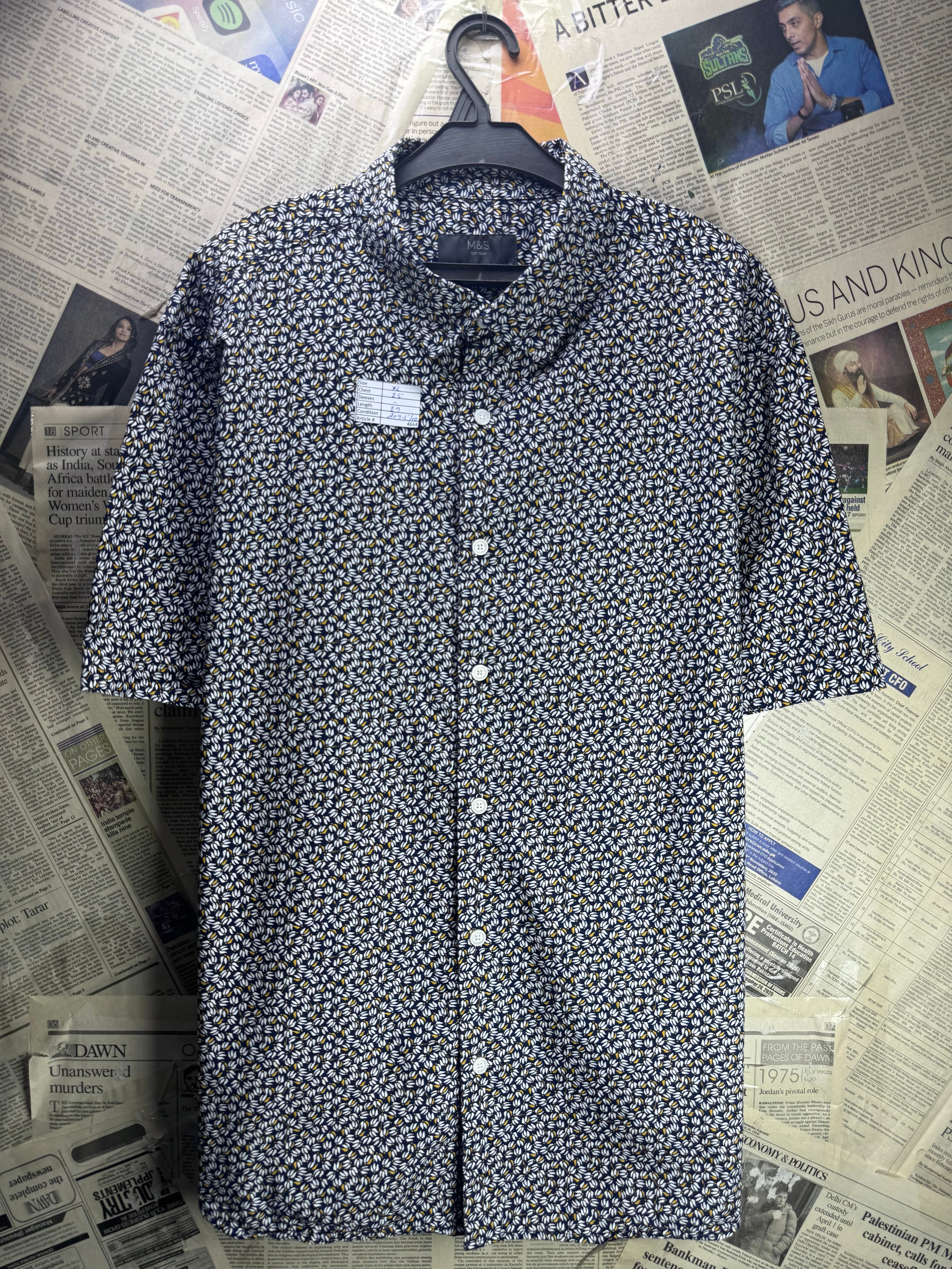 M&S® XL | Chest: 25" | Floral | Shirt | Cotton | 4664 - Genuine Maal