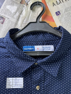 Old N*vy® XL | Chest: 25.5" | Navy Blue with Polka Dots | Shirt | Cotton - Elastane | 3338 - Genuine Maal