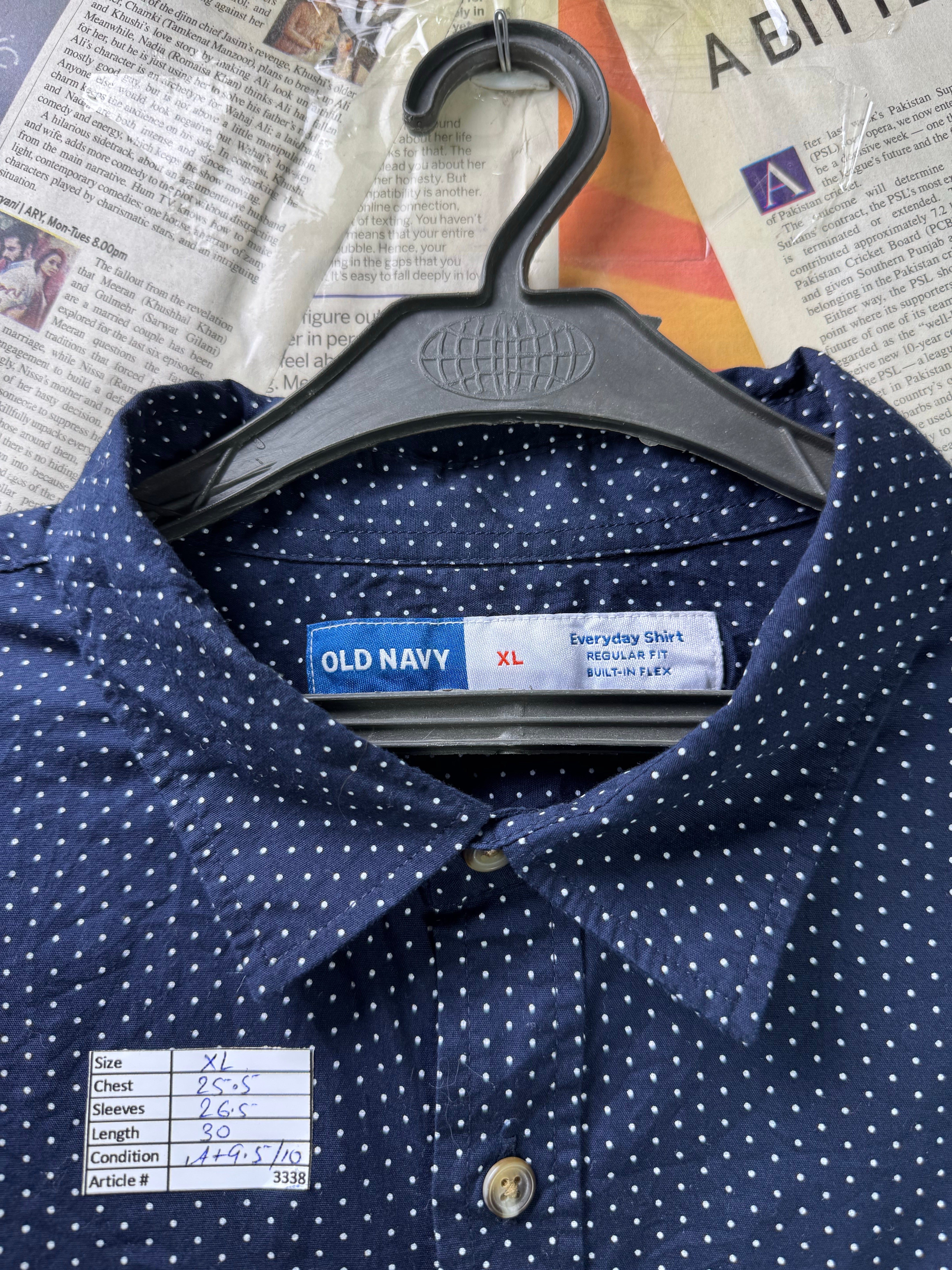 Old N*vy® XL | Chest: 25.5" | Navy Blue with Polka Dots | Shirt | Cotton - Elastane | 3338 - Genuine Maal