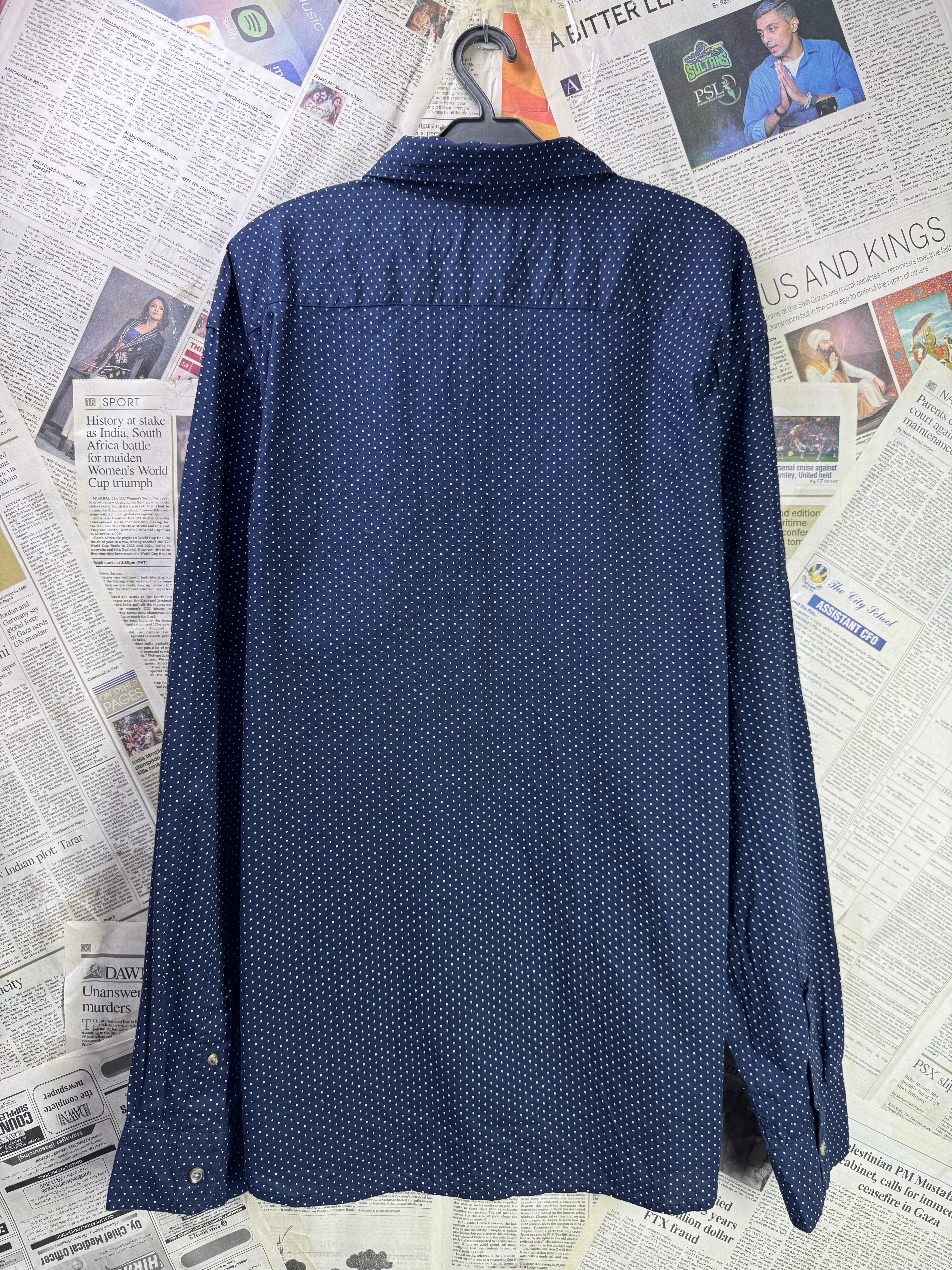 Old N*vy® XL | Chest: 25.5" | Navy Blue with Polka Dots | Shirt | Cotton - Elastane | 3338 - Genuine Maal