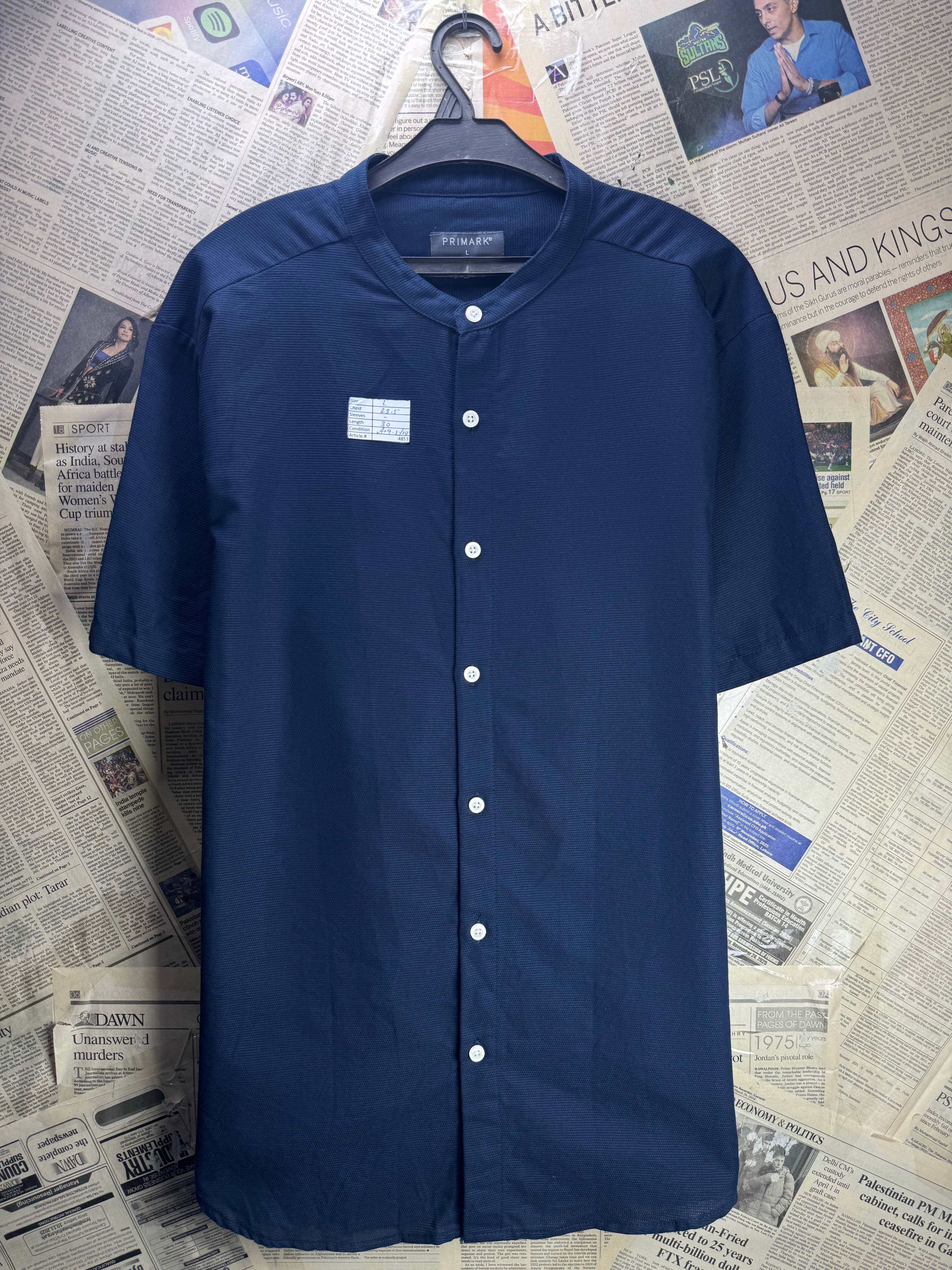 Primark® Large | Chest: 23.5" | Blue | Regular Fit Shirt | Cotton | 4853 - Genuine Maal