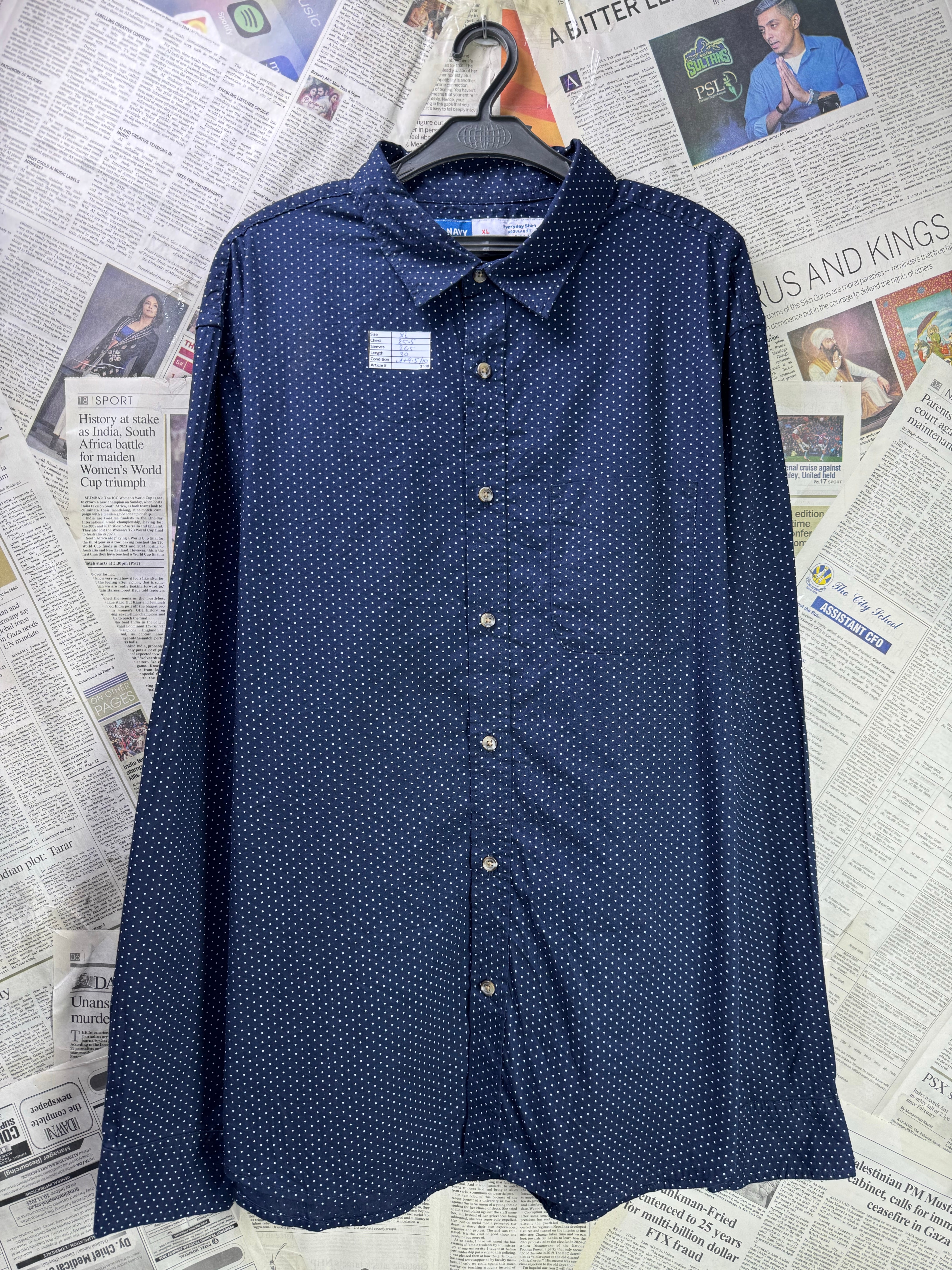 Old N*vy® XL | Chest: 25.5" | Navy Blue with Polka Dots | Shirt | Cotton - Elastane | 3338 - Genuine Maal