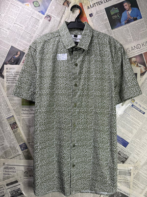 Topman® Small | Chest: 20.5" | Moss Green with White Print | Shirt | Cotton | 3339 - Genuine Maal