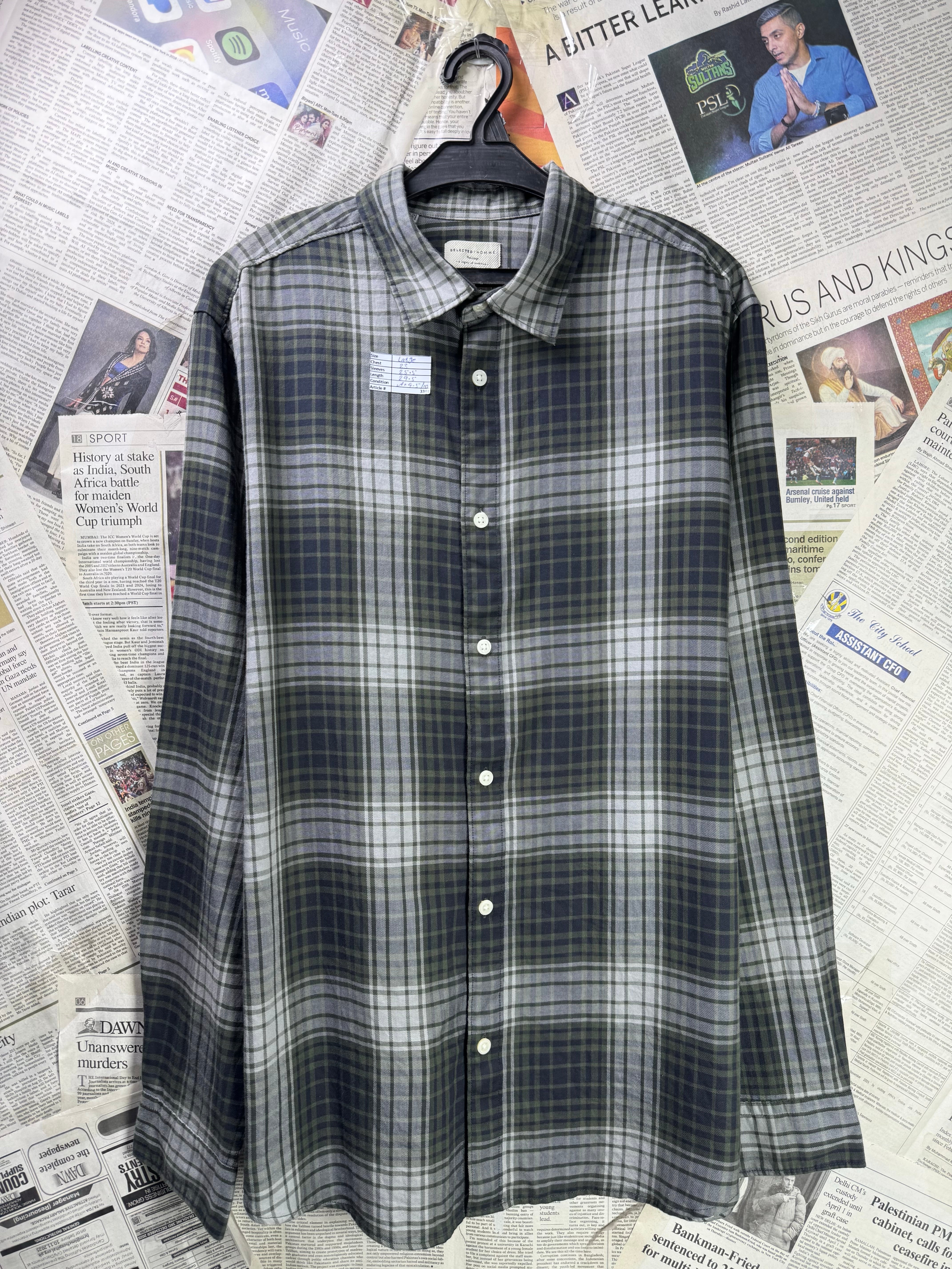 Selected® Large | Chest: 23" | Grey Plaid | Shirt | Cotton | 3341 - Genuine Maal