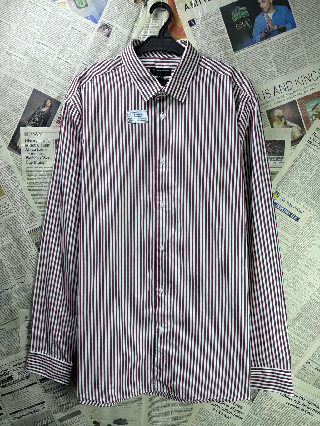 Taylor & Wright® Large | Chest: 23.5" | White & Light Maroon Stripe | Shirt | Cotton | 3353 - Genuine Maal