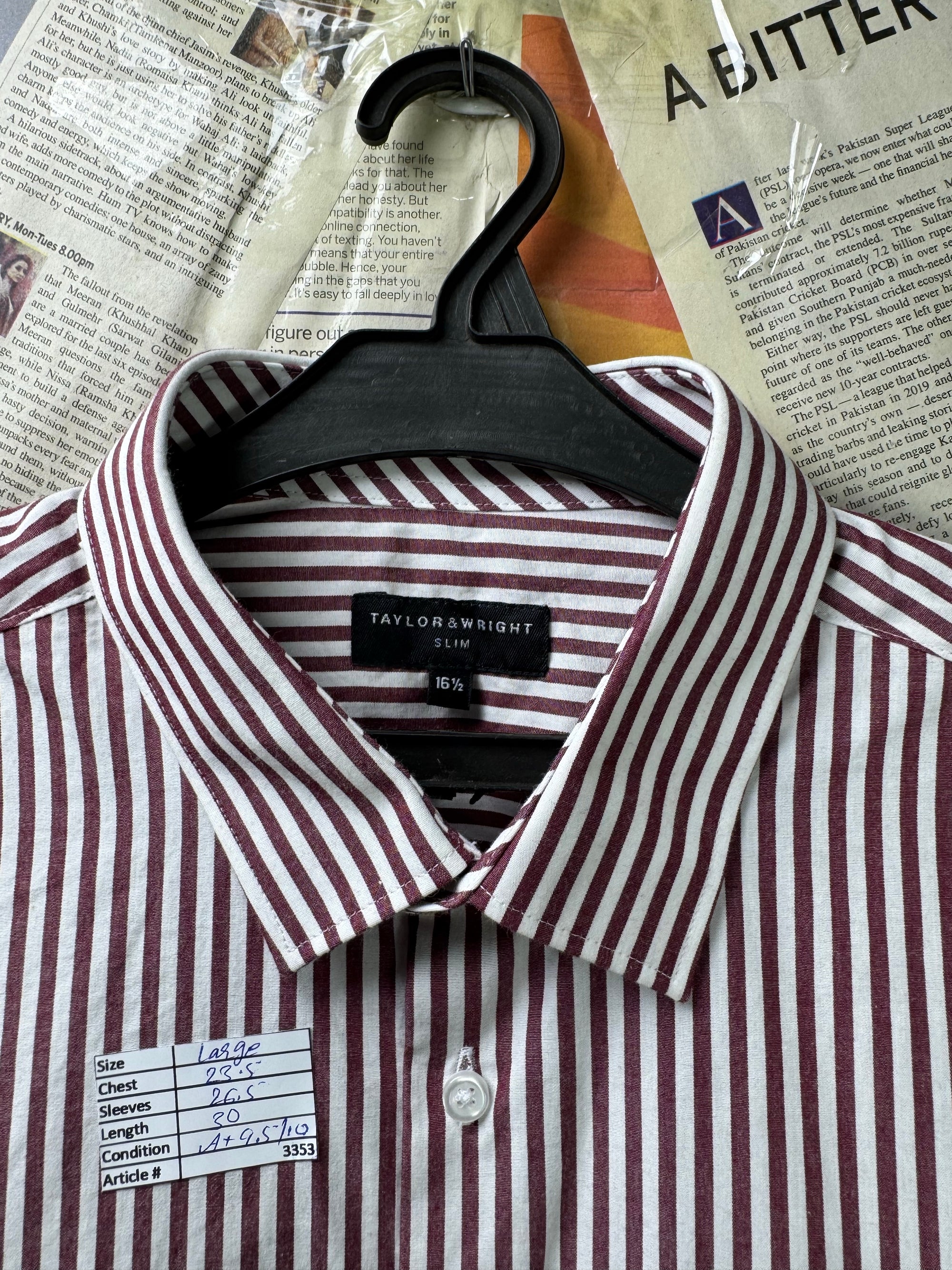 Taylor & Wright® Large | Chest: 23.5" | White & Light Maroon Stripe | Shirt | Cotton | 3353 - Genuine Maal
